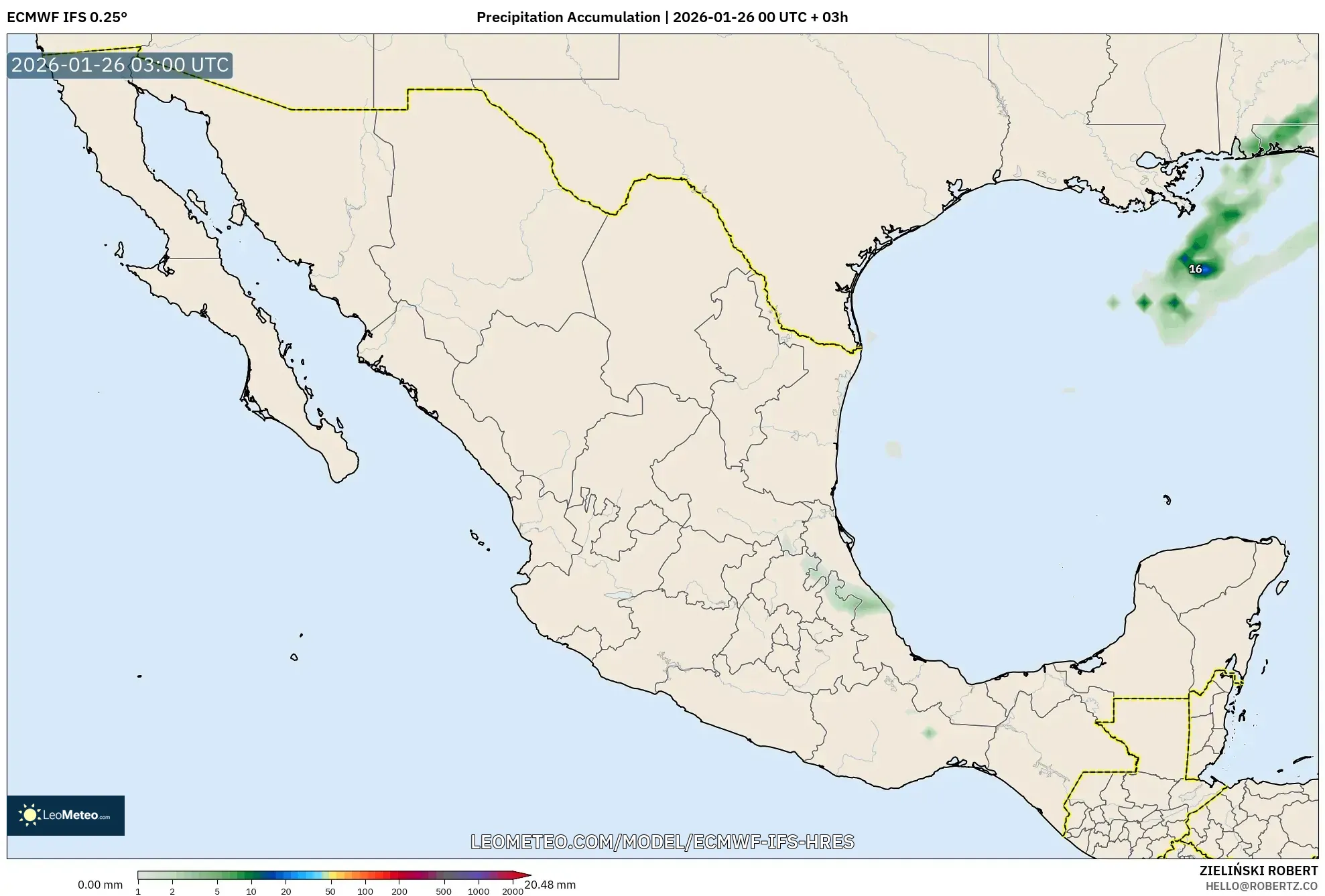 ECMWF IFS 0.25° model - Meksika, Yağış Birikimi