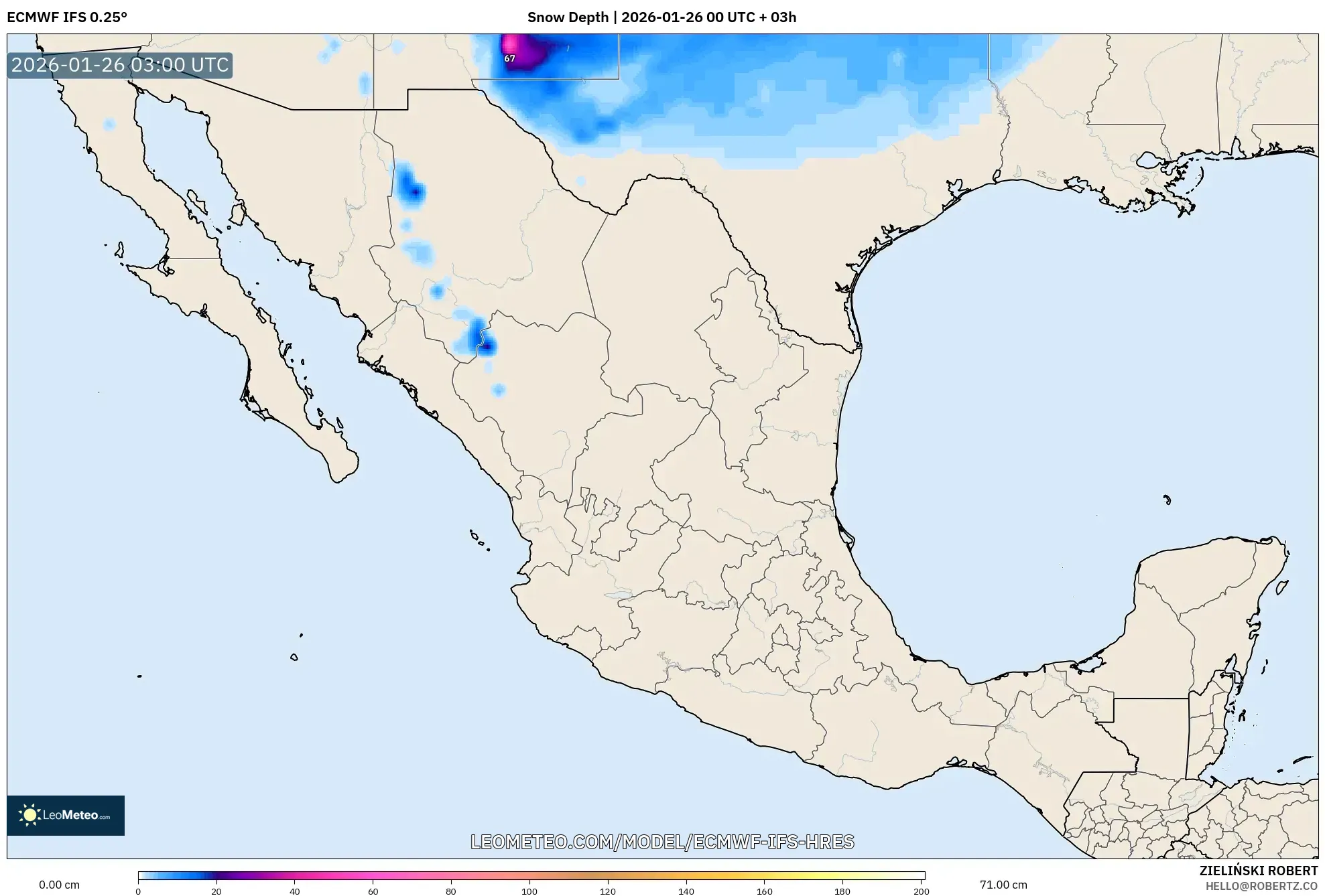 ECMWF IFS 0.25° model - Meksika, Kar Kalınlığı