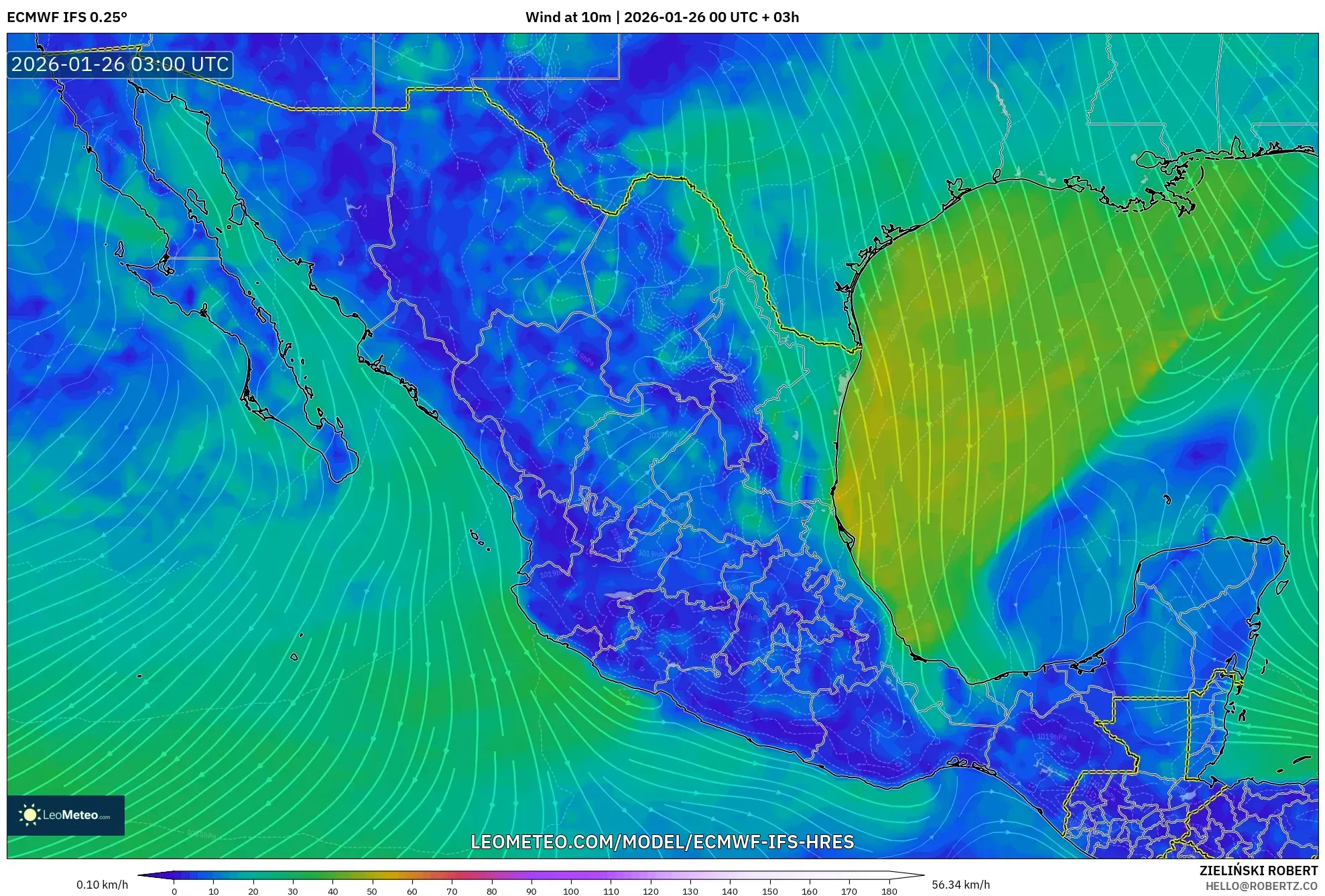 ECMWF IFS 0.25° model - Meksika, 10 m Rüzgâr