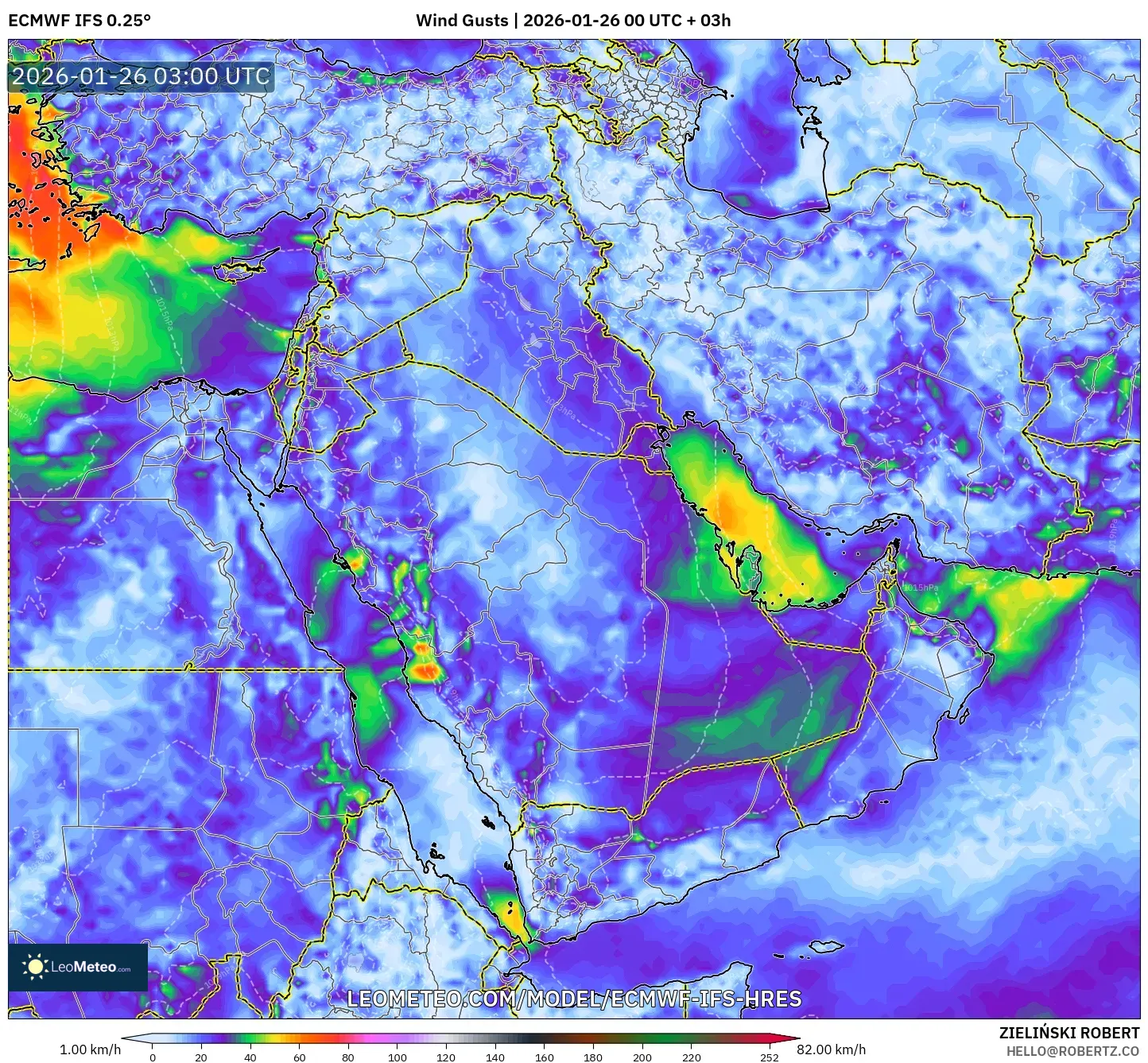ECMWF IFS 0.25° model - Orta Doğu, Rüzgâr Esintileri
