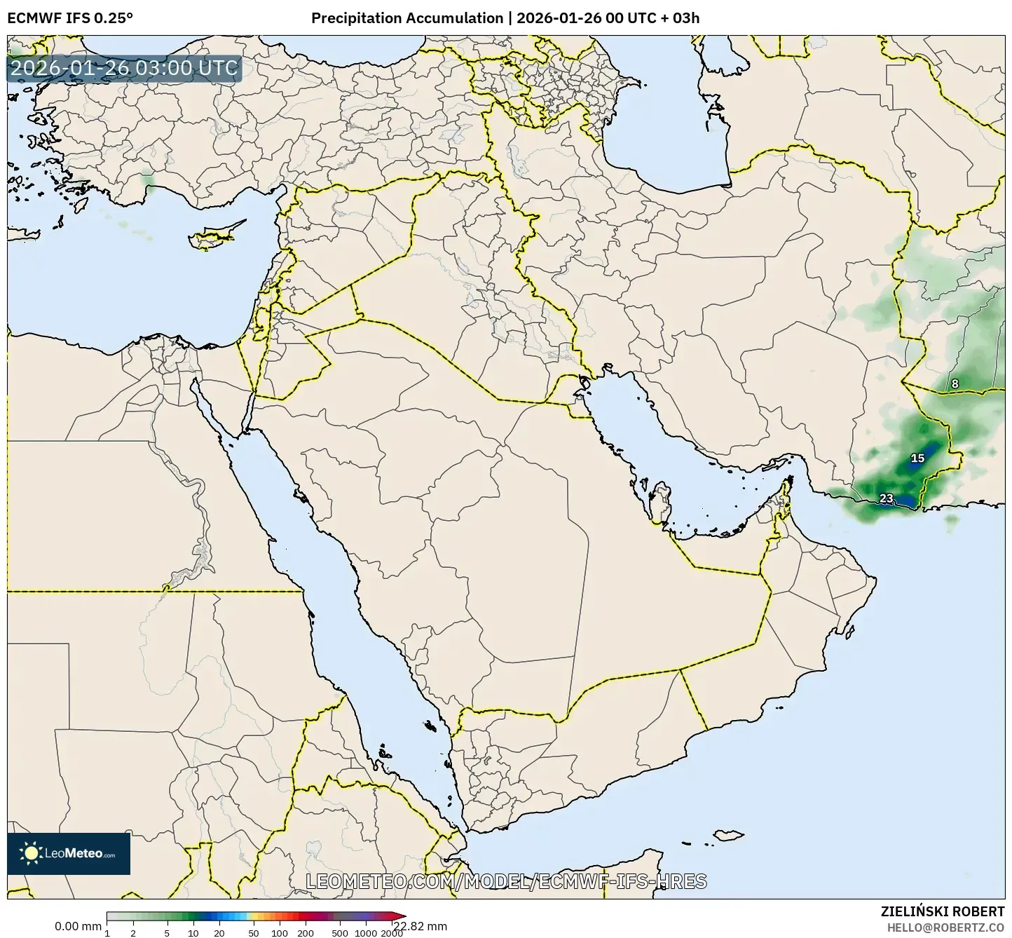 ECMWF IFS 0.25° model - Orta Doğu, Yağış Birikimi