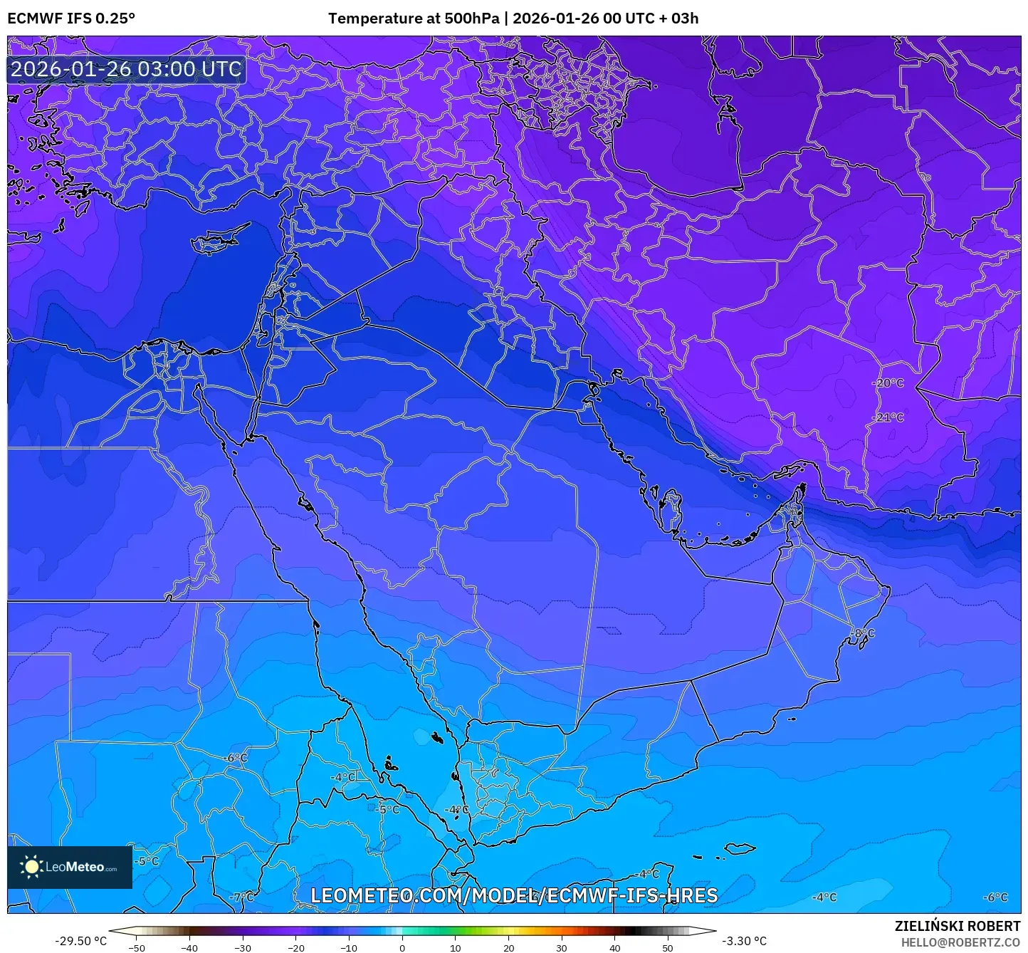 ECMWF IFS 0.25° model - Orta Doğu, 500 hPa Sıcaklık