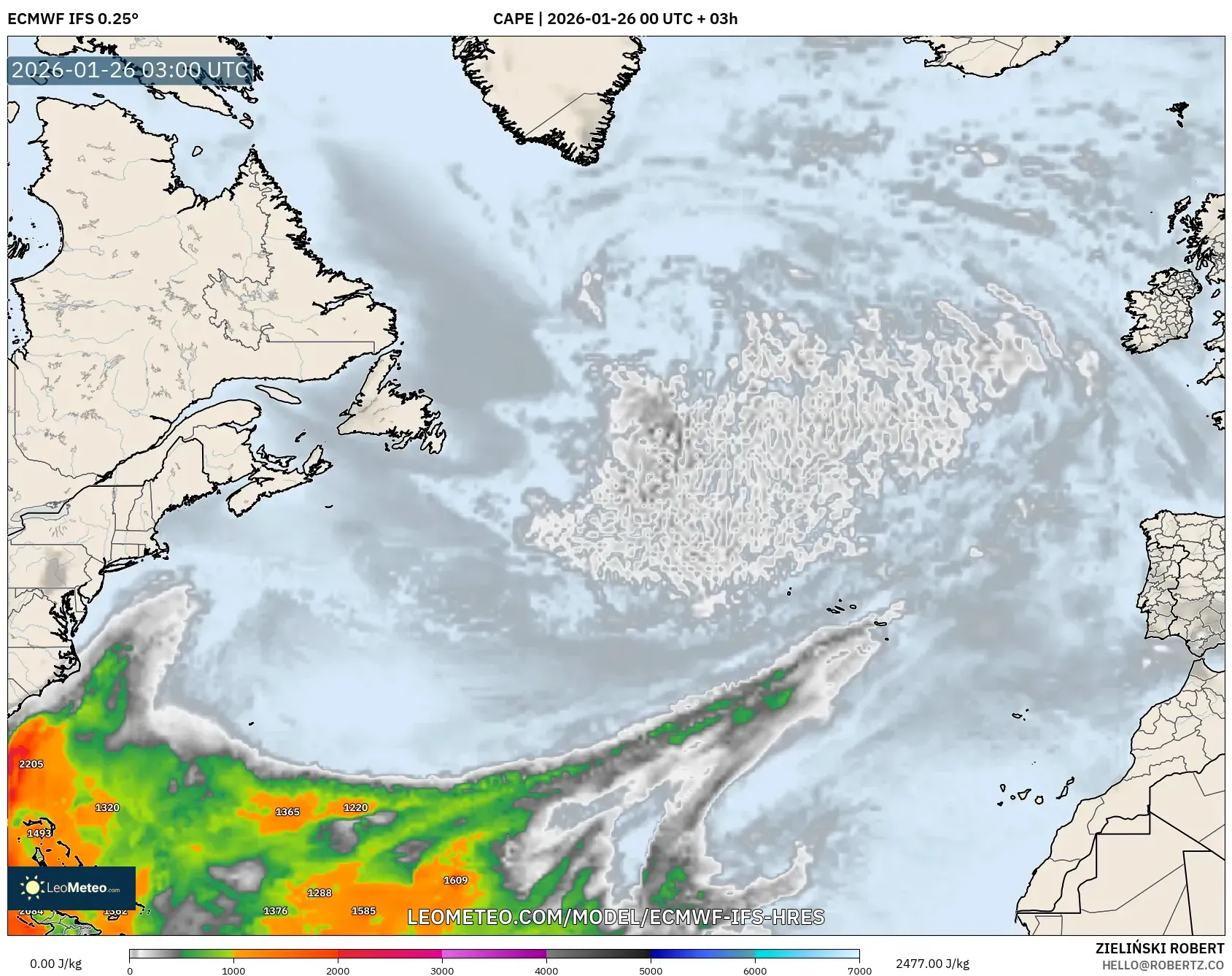 ECMWF IFS 0.25° model - Kuzey Atlantik, CAPE
