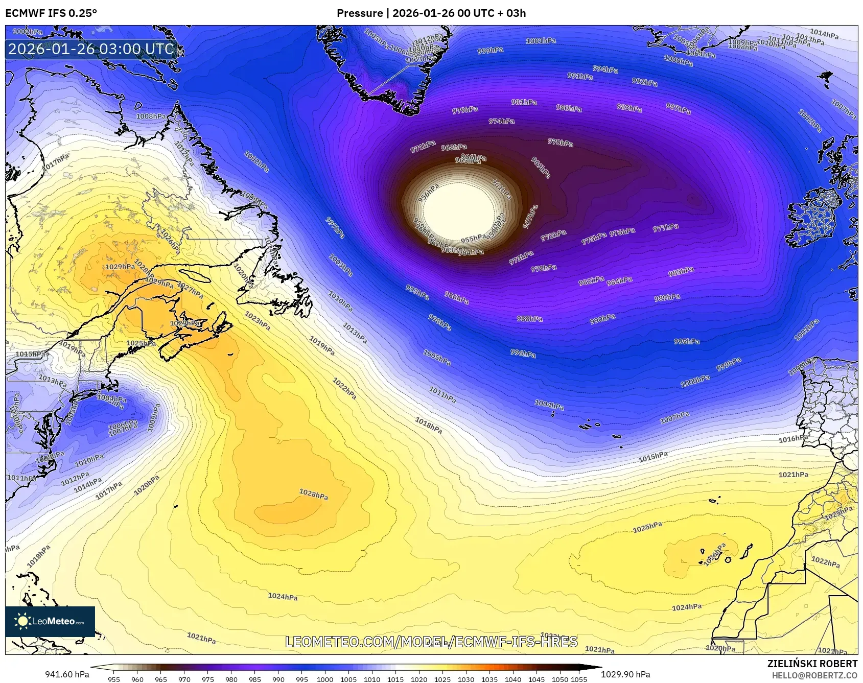 ECMWF IFS 0.25° model - Kuzey Atlantik, Basınç