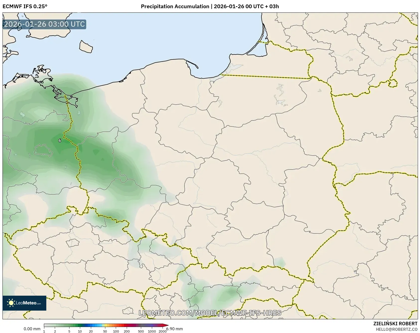 ECMWF IFS 0.25° model - Polonya, Yağış Birikimi