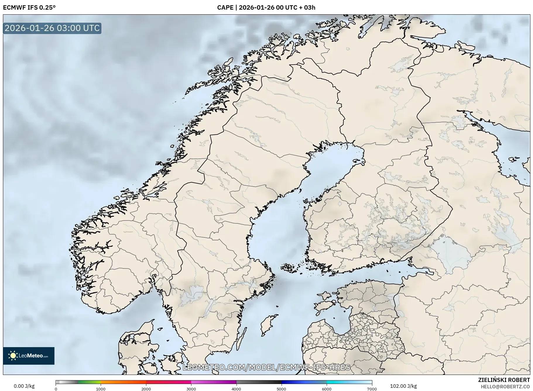 ECMWF IFS 0.25° model - İskandinavya, CAPE