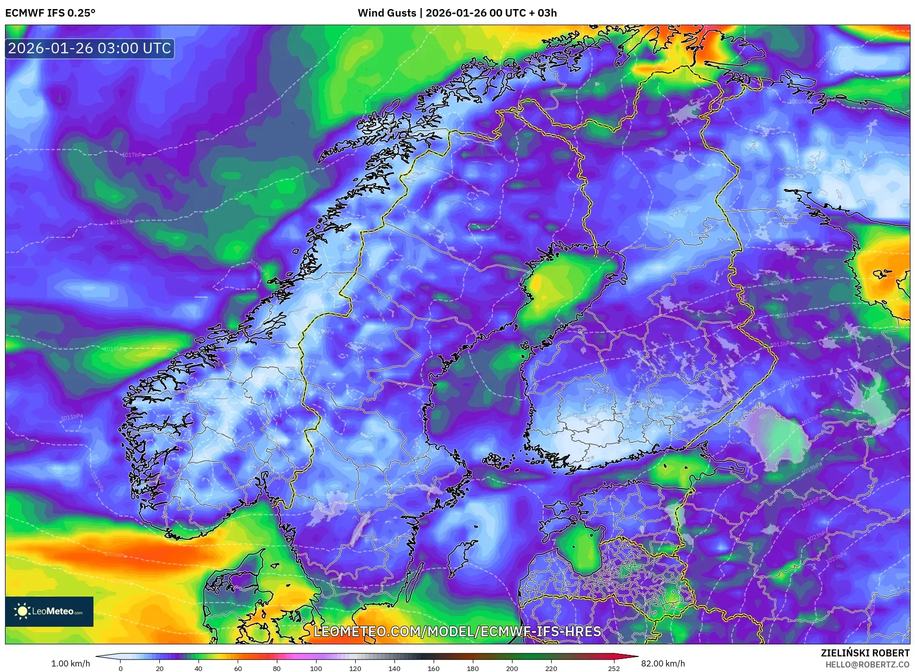 ECMWF IFS 0.25° model - İskandinavya, Rüzgâr Esintileri