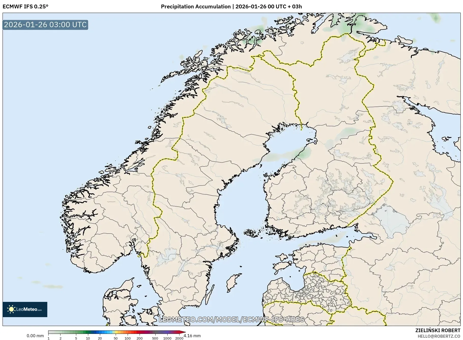 ECMWF IFS 0.25° model - İskandinavya, Yağış Birikimi