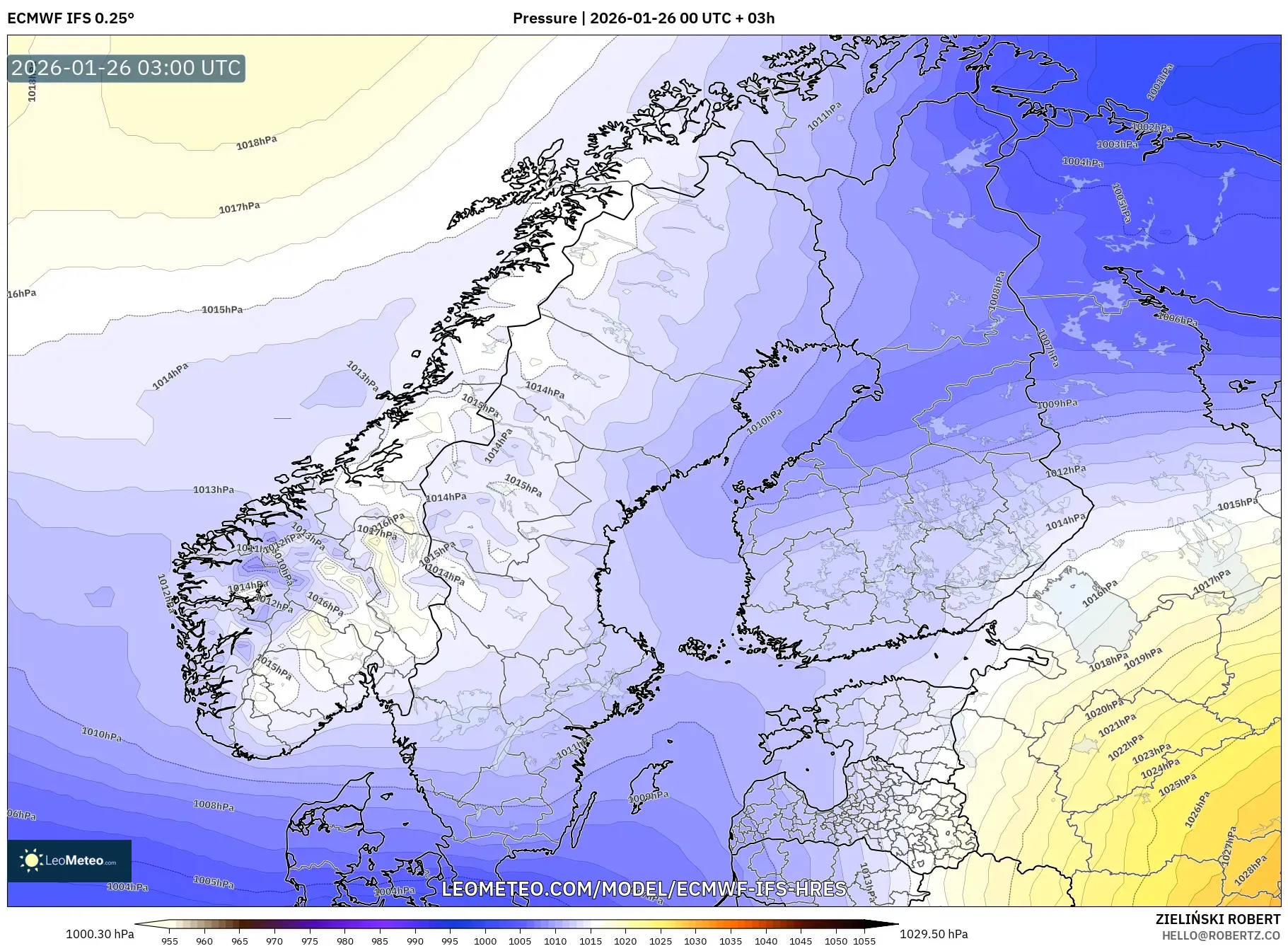 ECMWF IFS 0.25° model - İskandinavya, Basınç