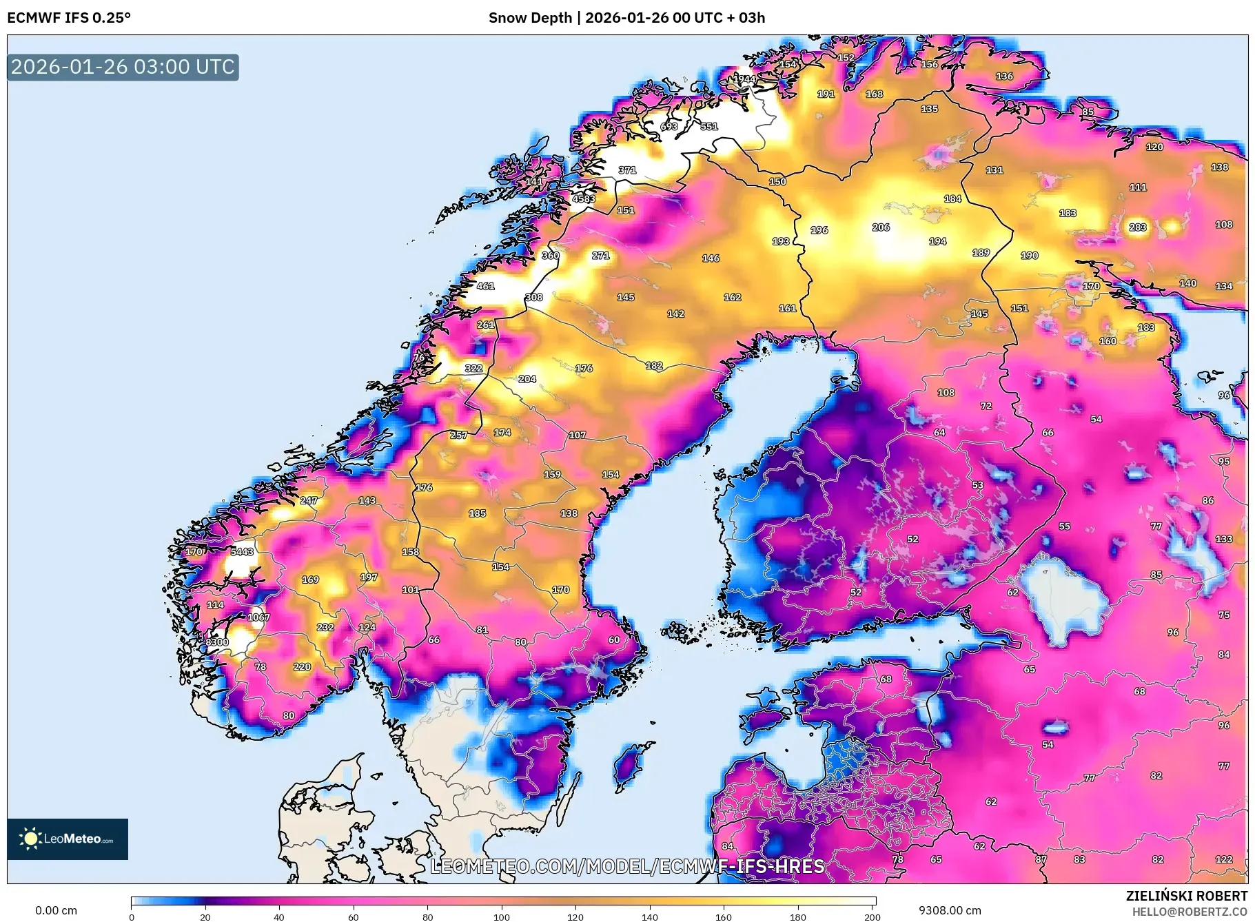 ECMWF IFS 0.25° model - İskandinavya, Kar Kalınlığı