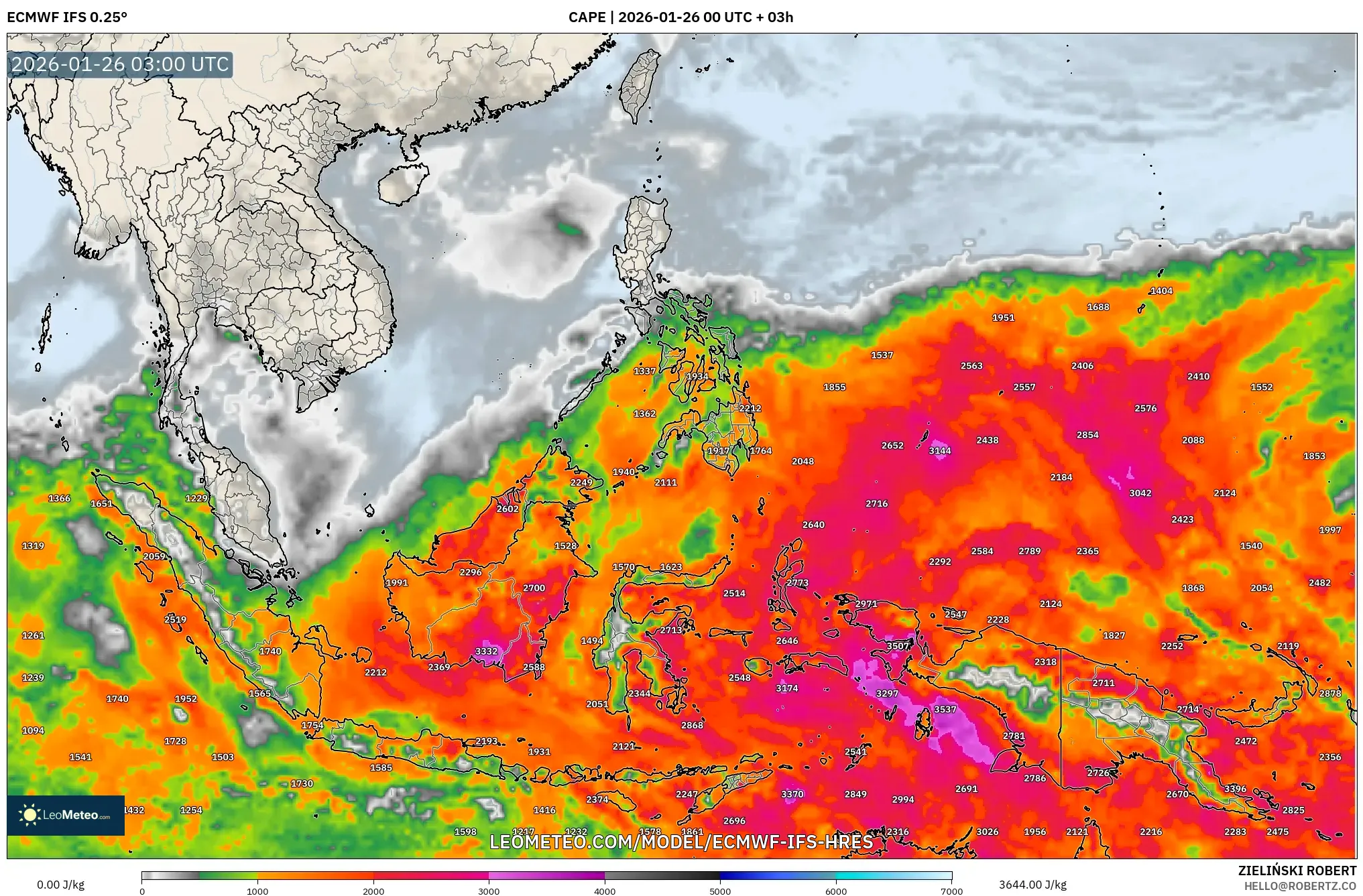 ECMWF IFS 0.25° model - Güneydoğu Asya, CAPE