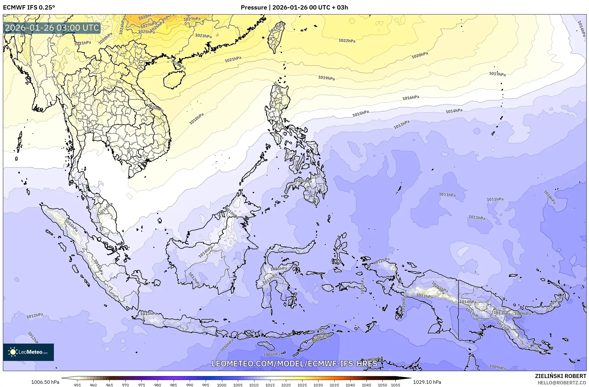 ECMWF IFS 0.25° model - Güneydoğu Asya, Basınç
