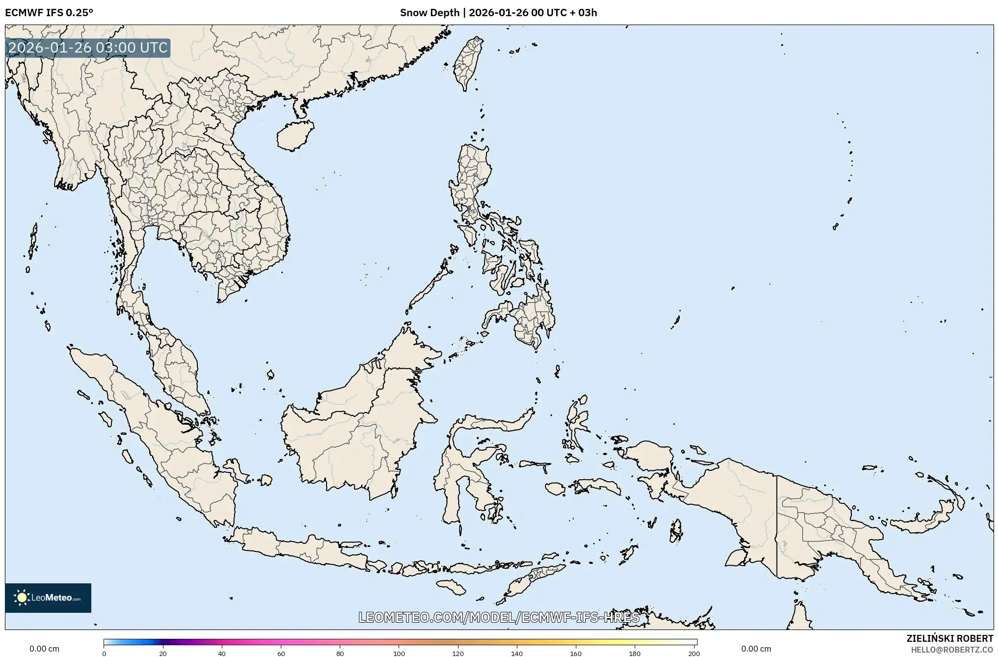 ECMWF IFS 0.25° model - Güneydoğu Asya, Kar Kalınlığı