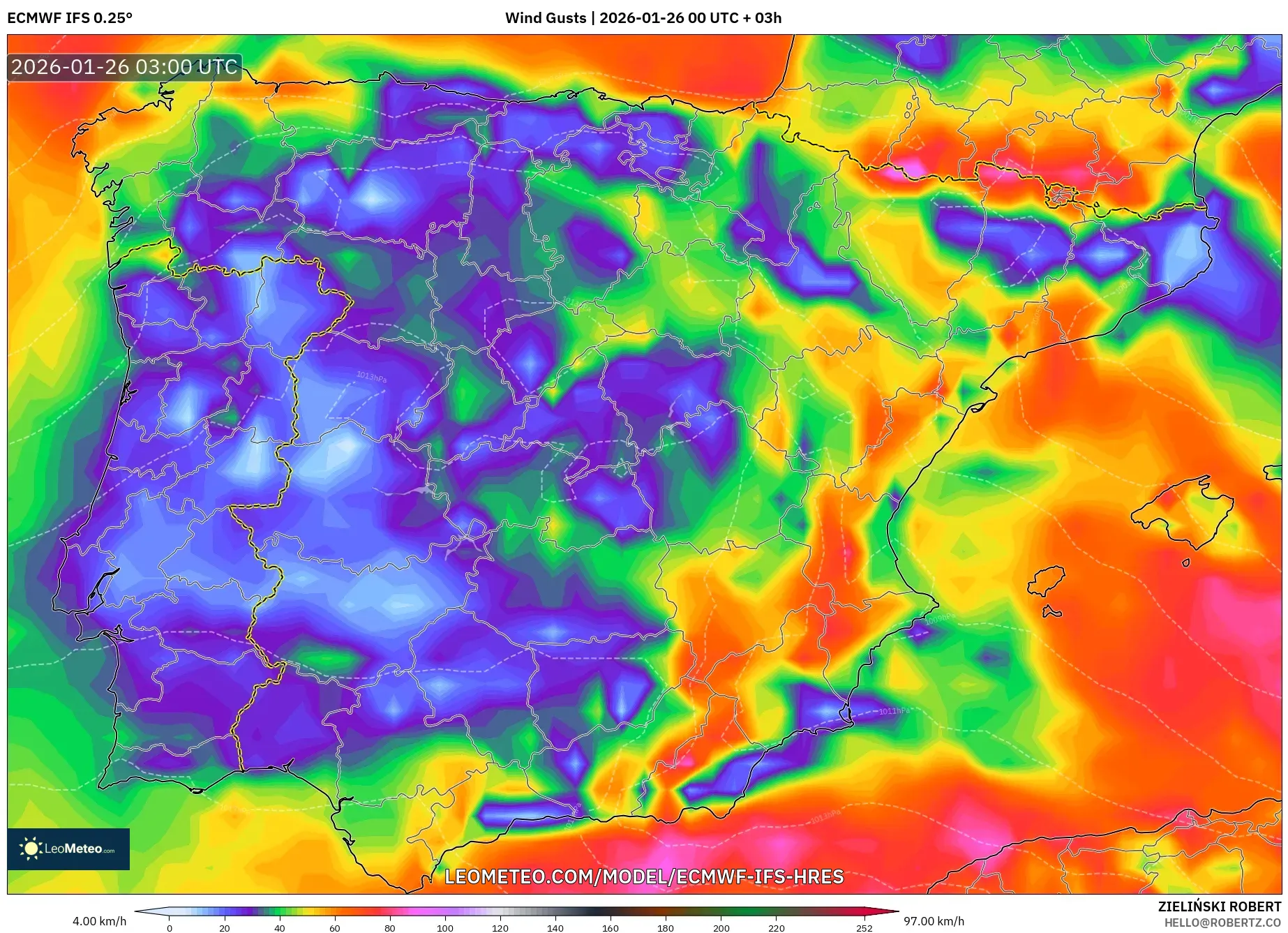 ECMWF IFS 0.25° model - İspanya, Rüzgâr Esintileri