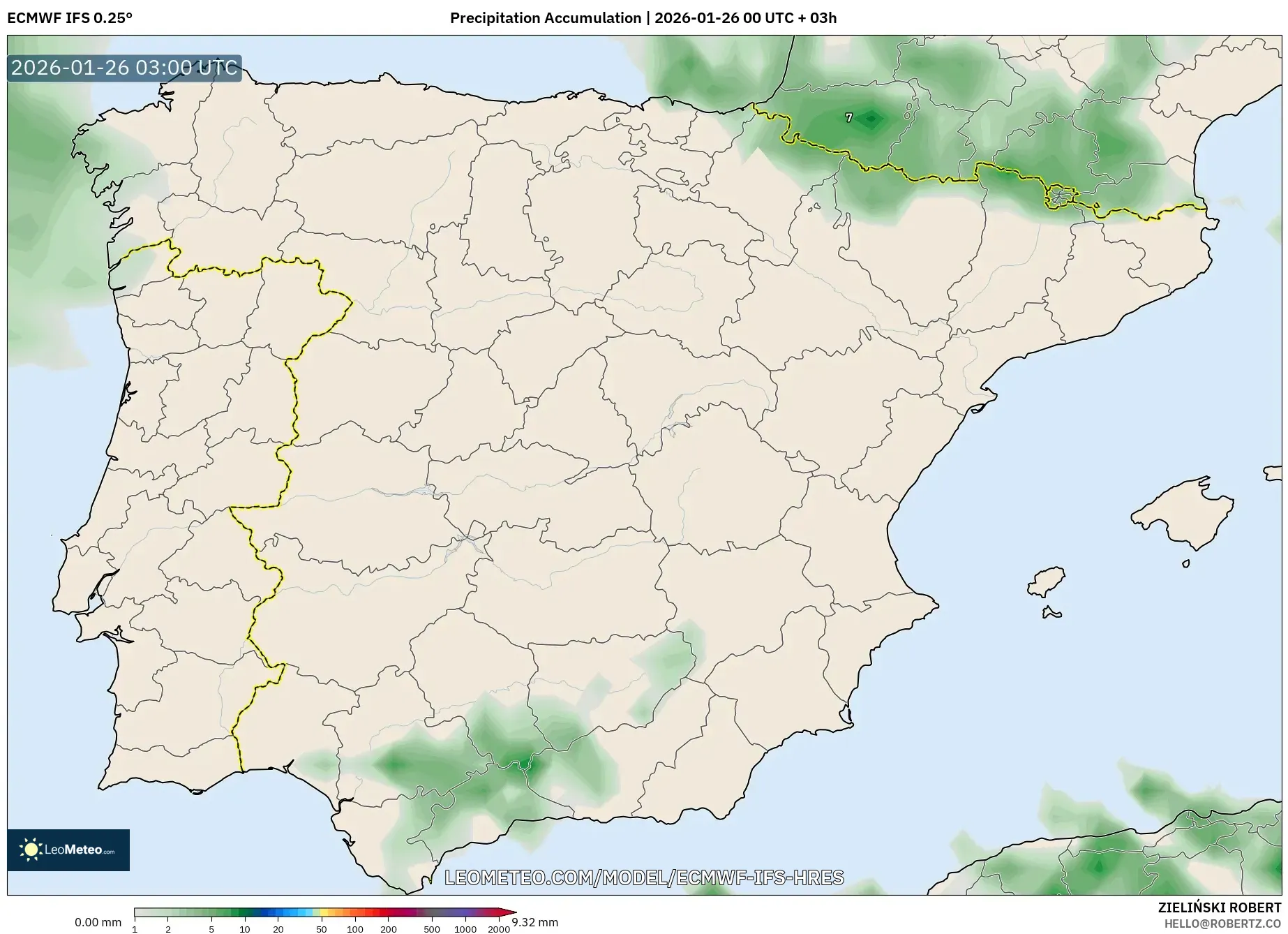 ECMWF IFS 0.25° model - İspanya, Yağış Birikimi