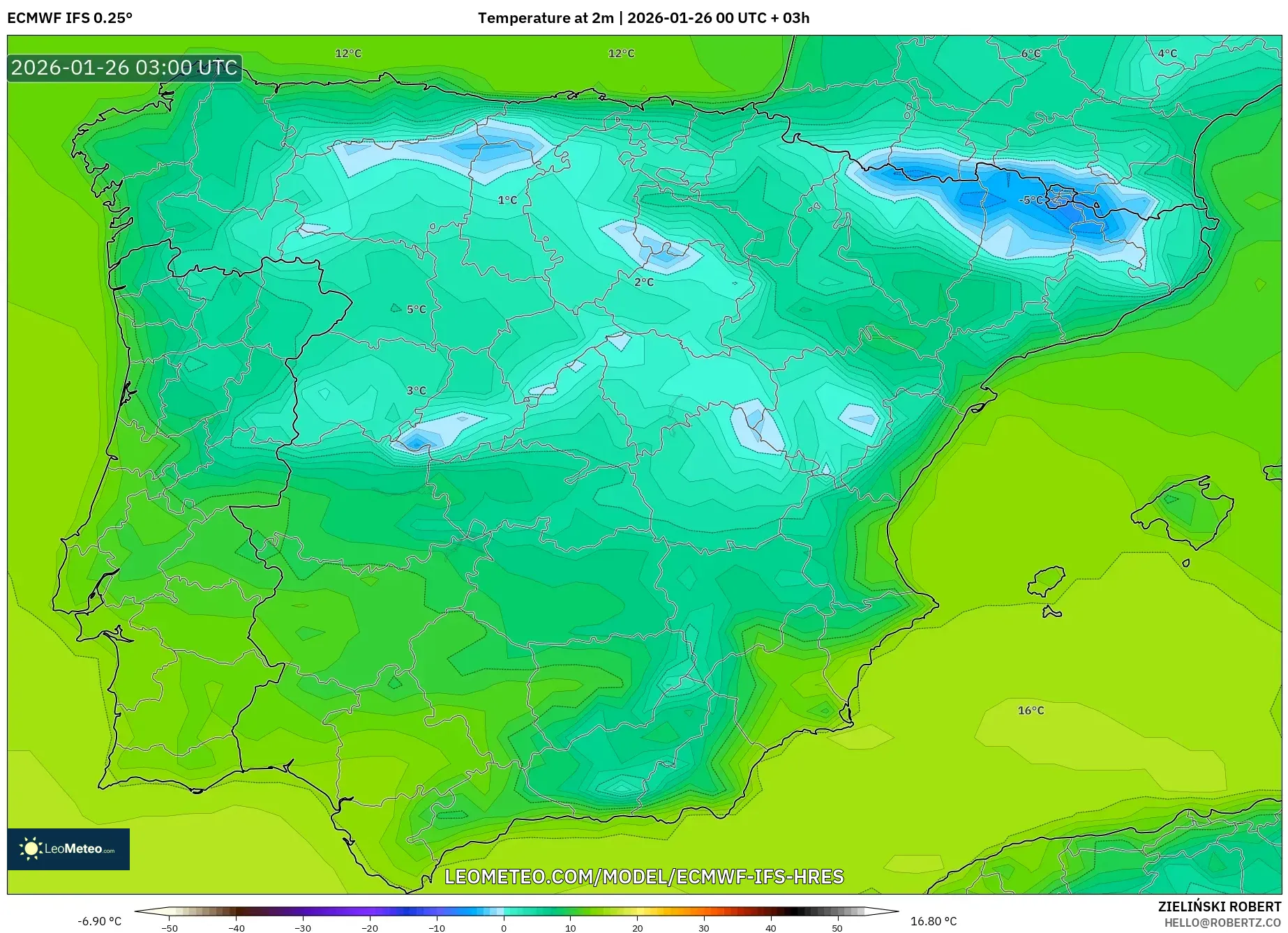 ECMWF IFS 0.25° model - İspanya, 2 m Sıcaklık