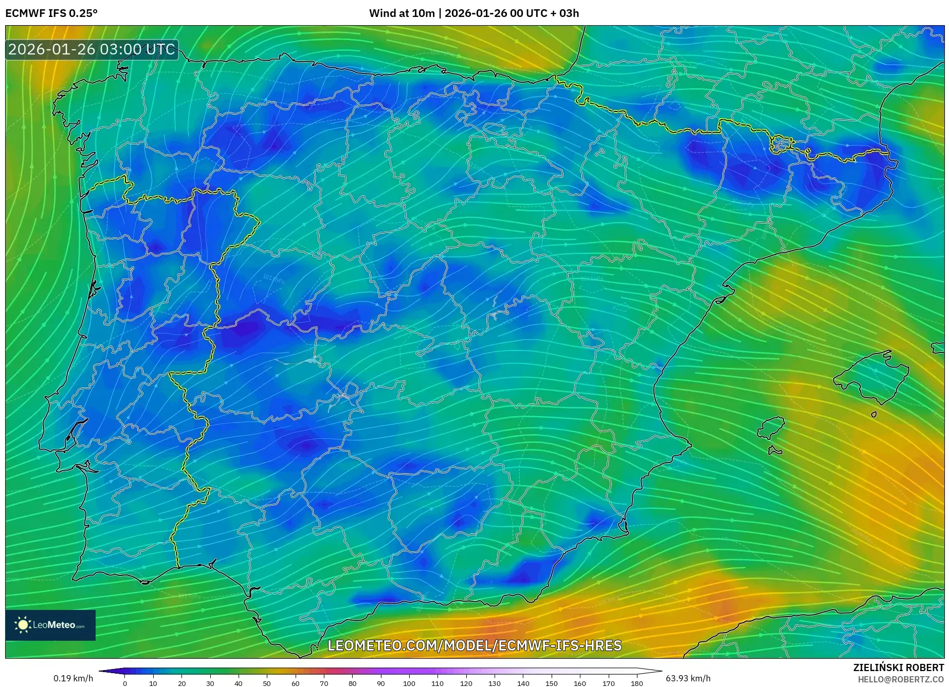 ECMWF IFS 0.25° model - İspanya, 10 m Rüzgâr