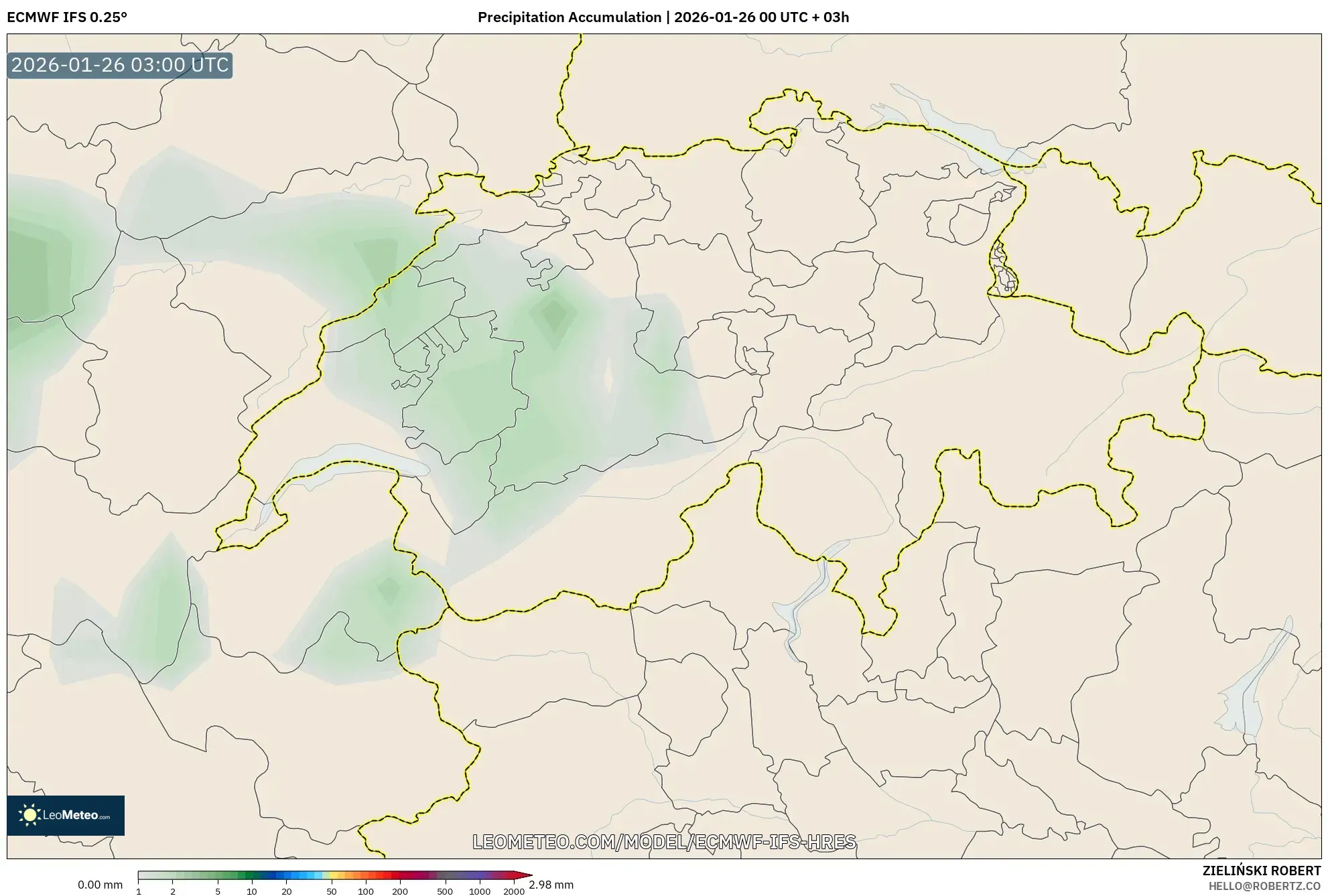 ECMWF IFS 0.25° model - İsviçre, Yağış Birikimi