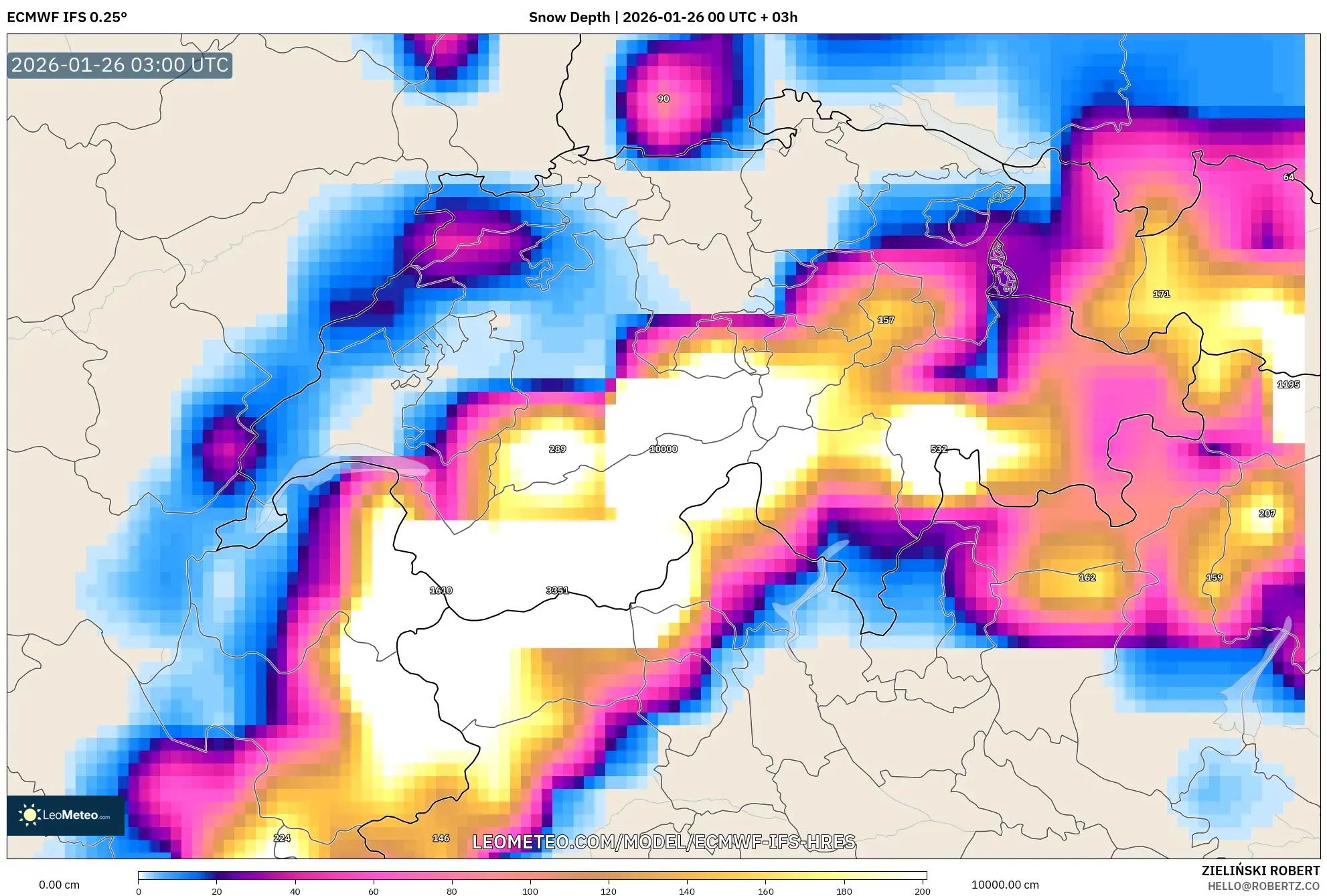 ECMWF IFS 0.25° model - İsviçre, Kar Kalınlığı