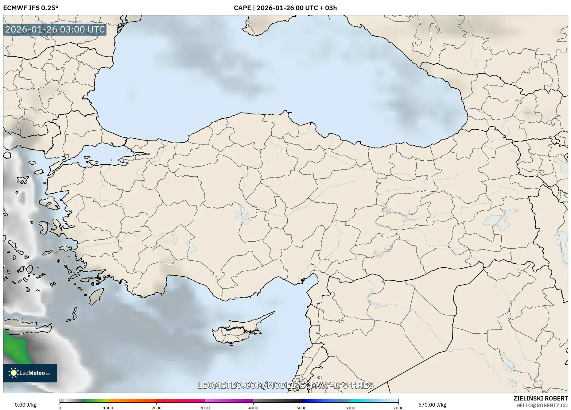 ECMWF IFS 0.25° model - Türkiye, CAPE