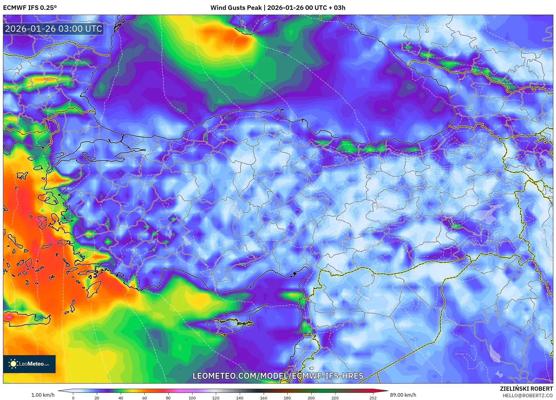 ECMWF IFS 0.25° model - Türkiye, En Yüksek Rüzgâr