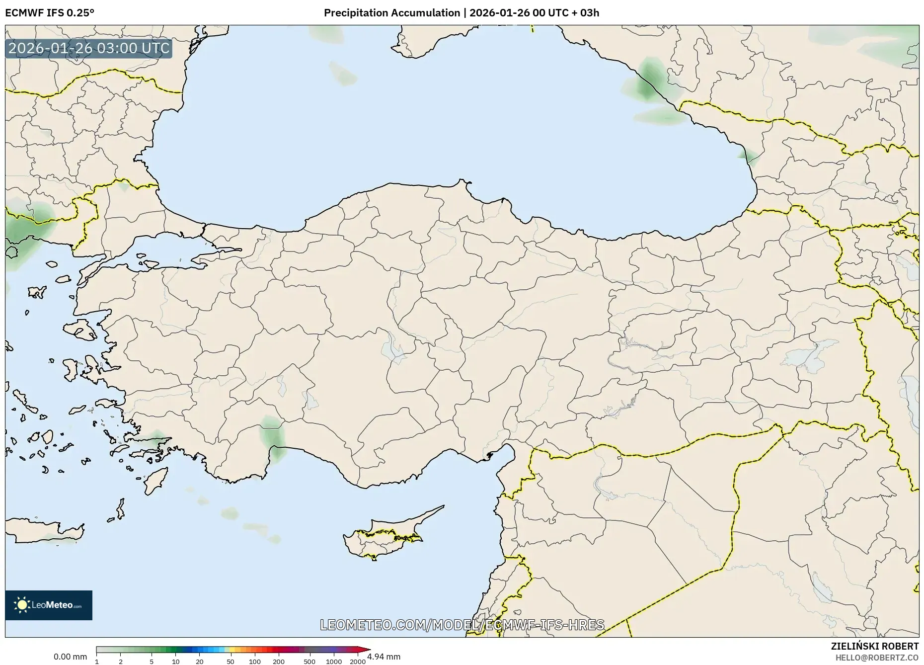 ECMWF IFS 0.25° model - Türkiye, Yağış Birikimi