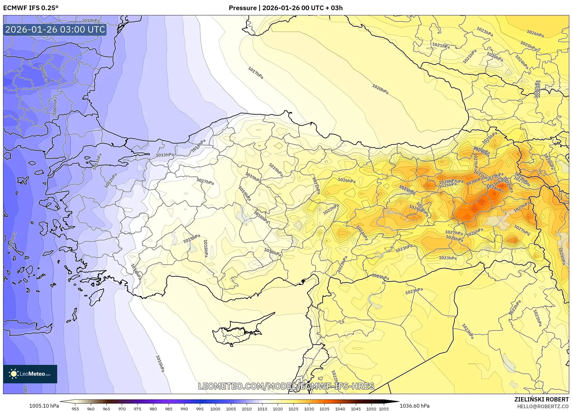 ECMWF IFS 0.25° model - Türkiye, Basınç
