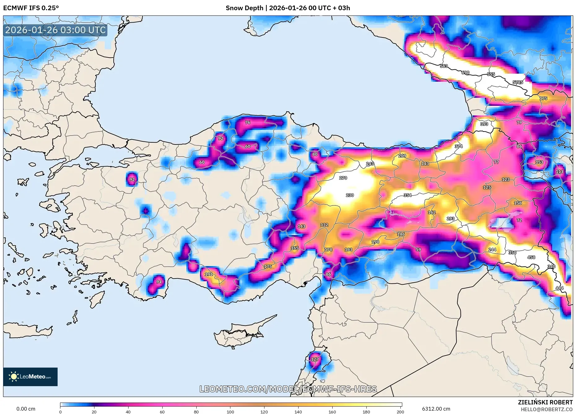 ECMWF IFS 0.25° model - Türkiye, Kar Kalınlığı