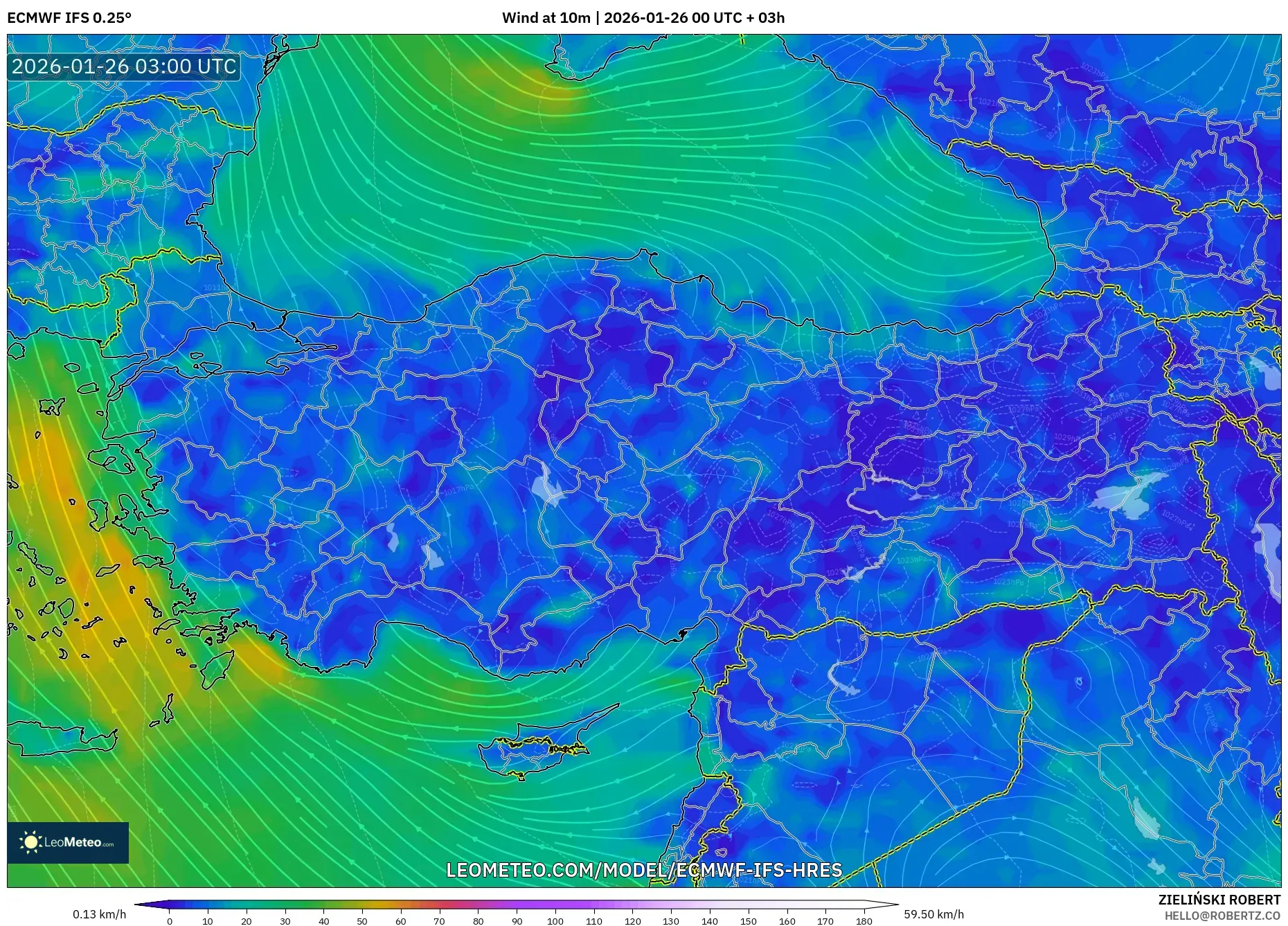 ECMWF IFS 0.25° model - Türkiye, 10 m Rüzgâr