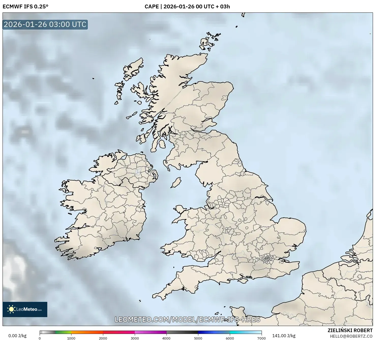 ECMWF IFS 0.25° model - Birleşik Krallık, CAPE