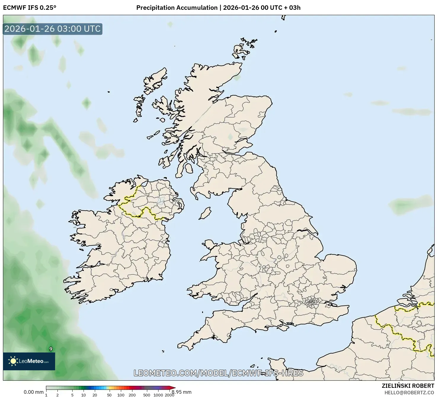 ECMWF IFS 0.25° model - Birleşik Krallık, Yağış Birikimi