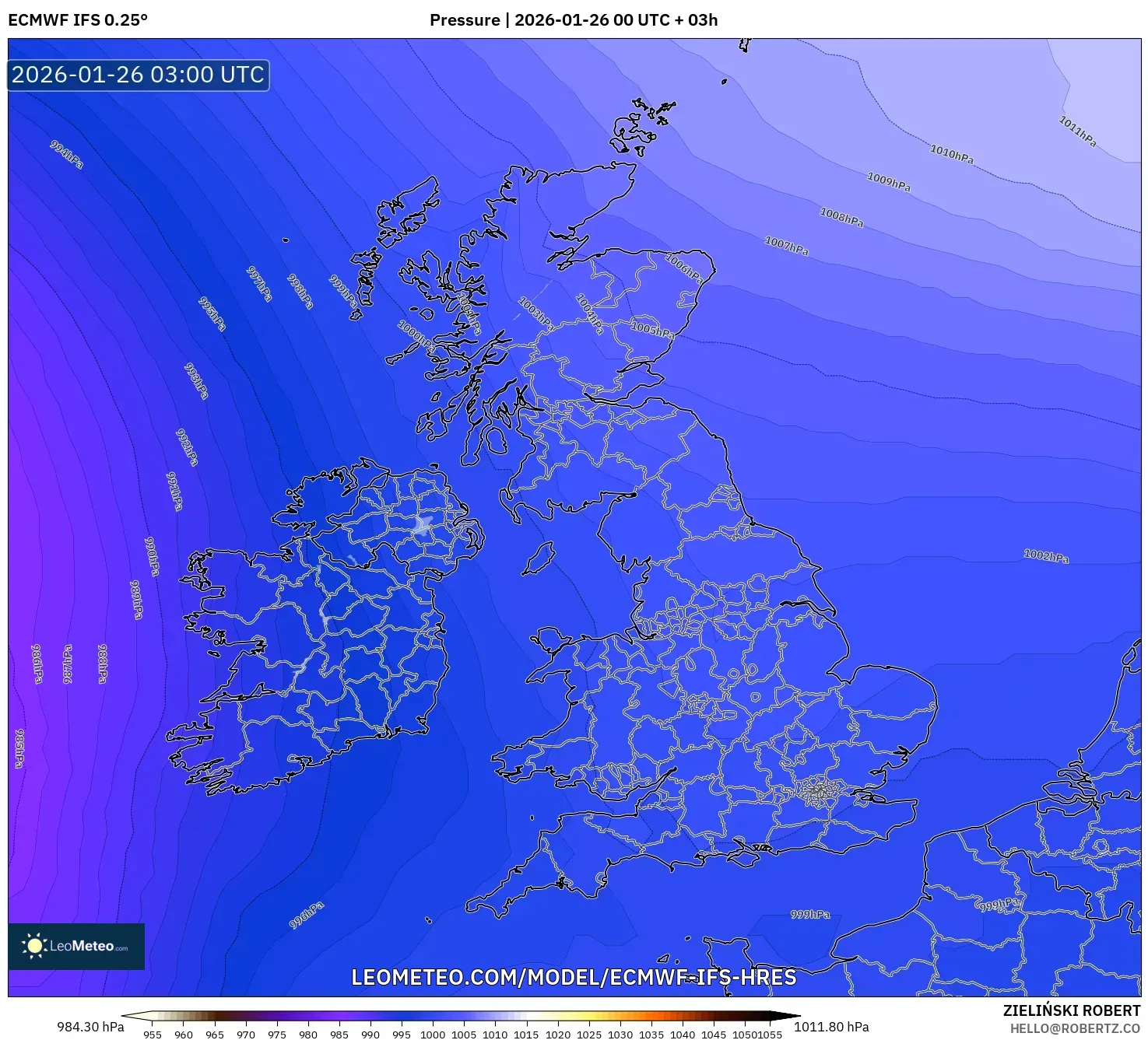 ECMWF IFS 0.25° model - Birleşik Krallık, Basınç