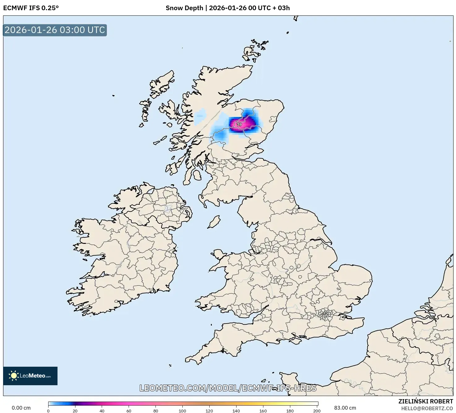 ECMWF IFS 0.25° model - Birleşik Krallık, Kar Kalınlığı