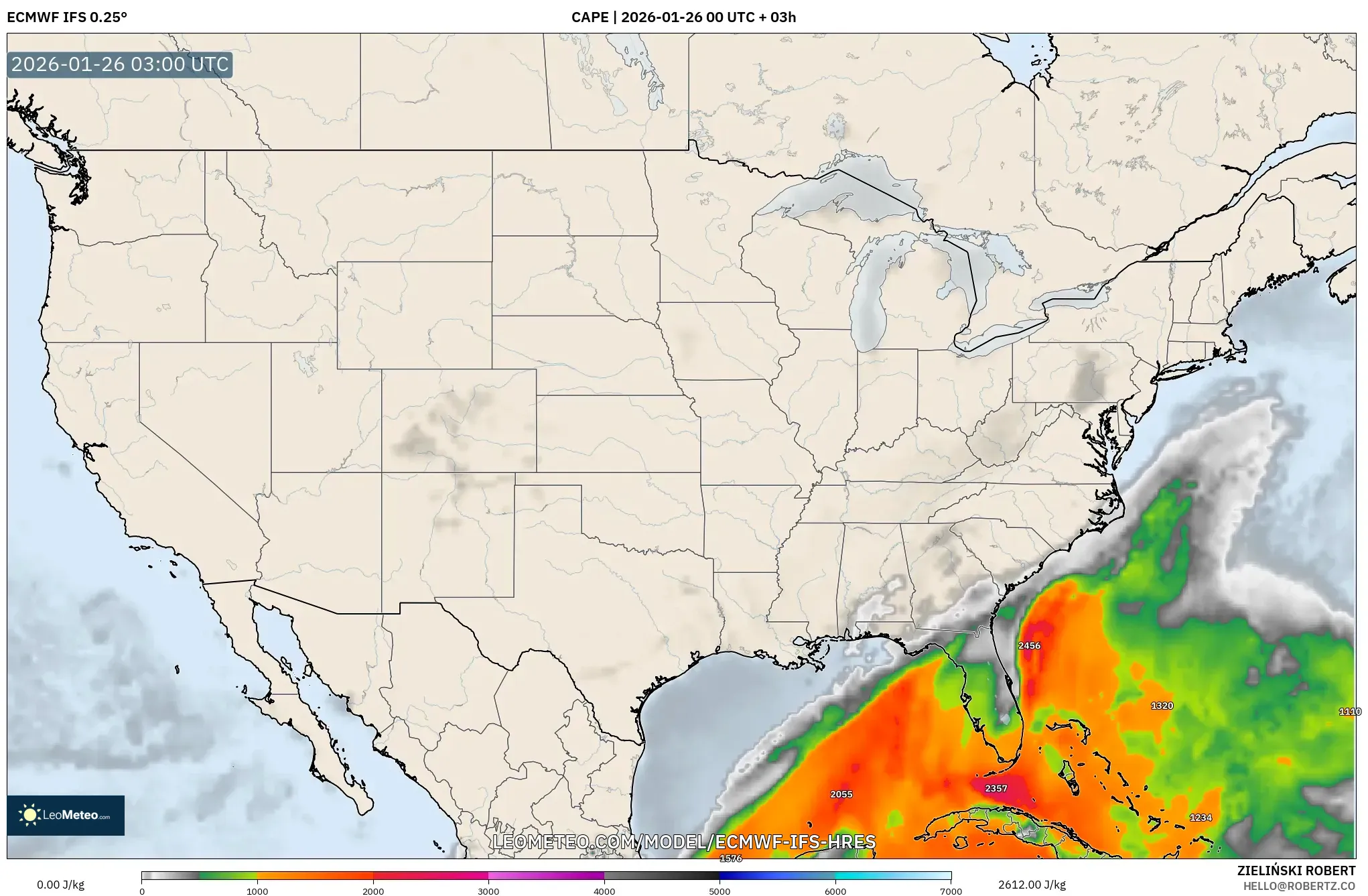 ECMWF IFS 0.25° model - Amerika Birleşik Devletleri, CAPE