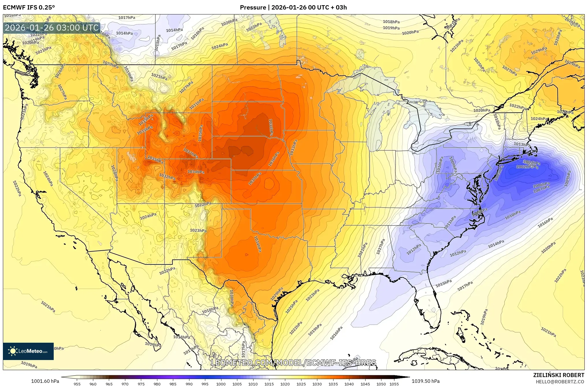 ECMWF IFS 0.25° model - Amerika Birleşik Devletleri, Basınç