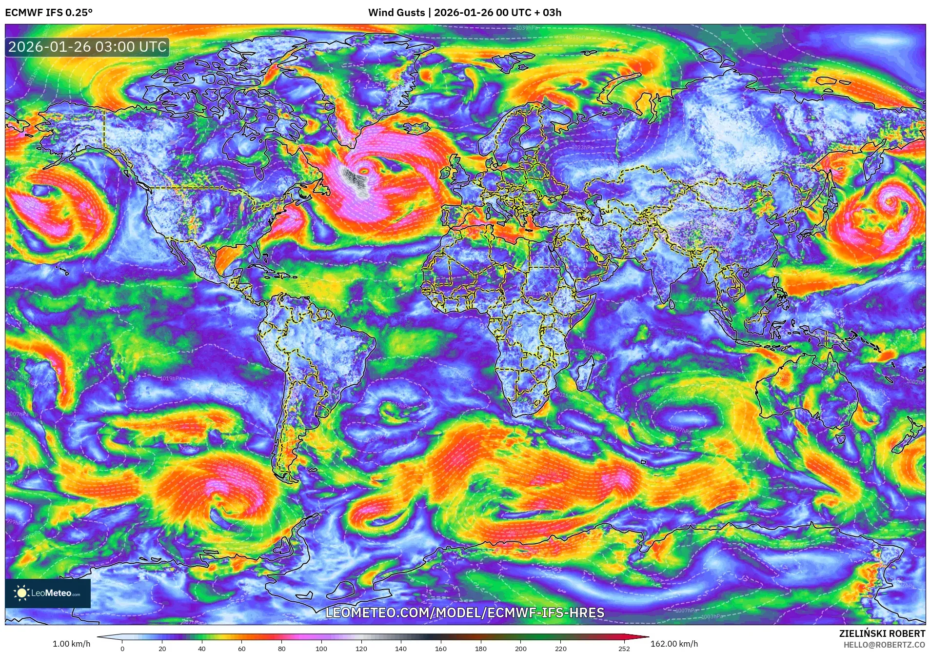 ECMWF IFS 0.25° model - Dünya, Rüzgâr Esintileri
