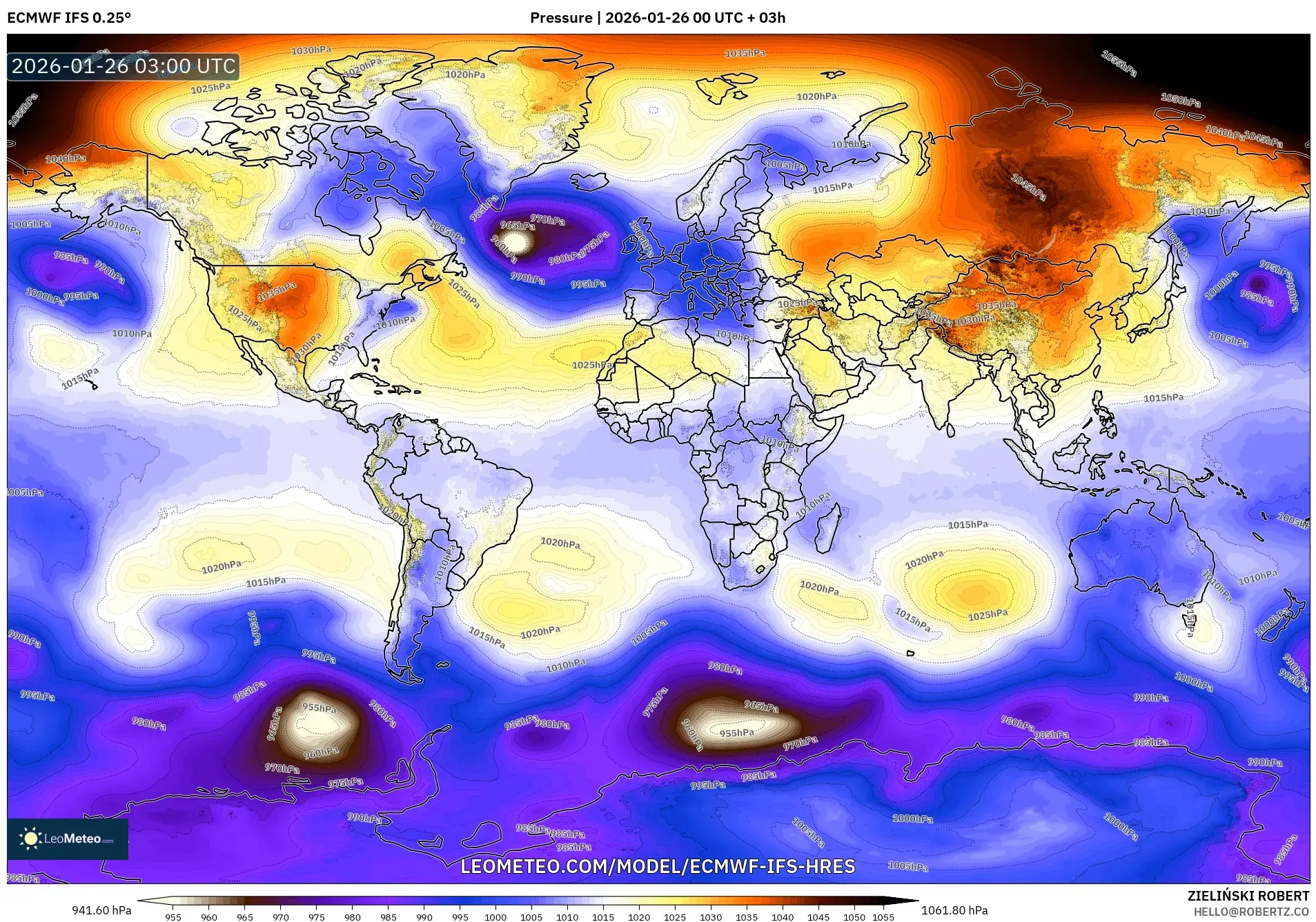 ECMWF IFS 0.25° model - Dünya, Basınç