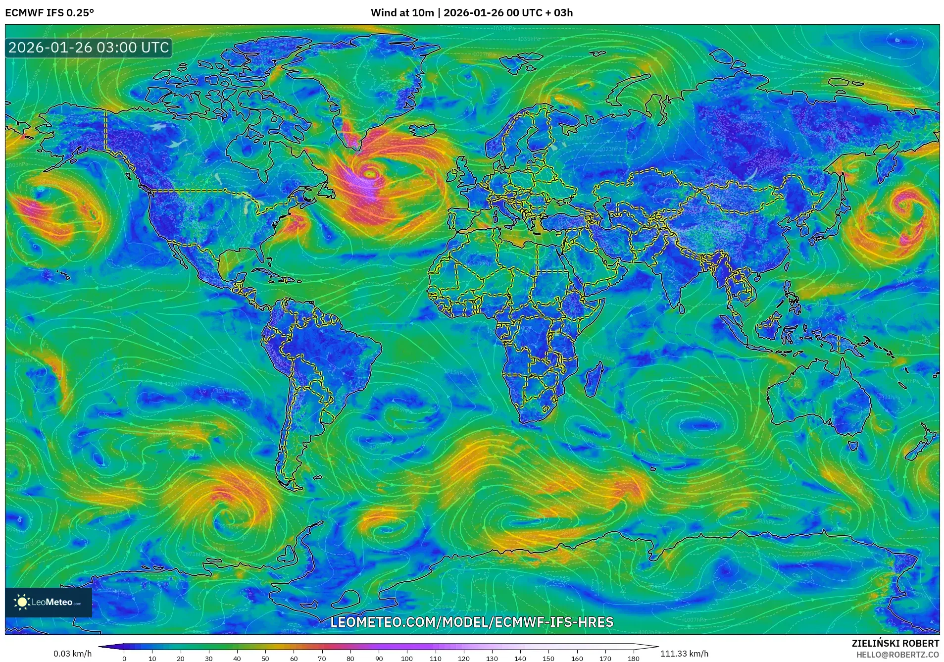 ECMWF IFS 0.25° model - Dünya, 10 m Rüzgâr