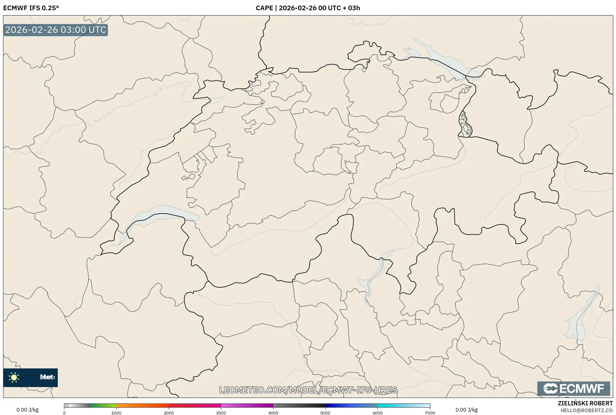 ECMWF IFS 0.25° model - İsviçre, CAPE