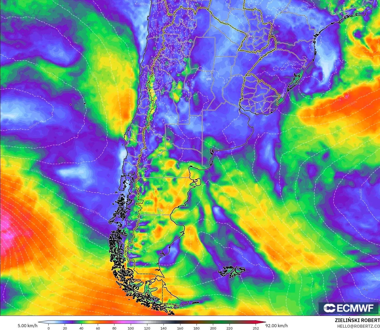 ECMWF IFS 0.25° model - Arjantin, En Yüksek Rüzgâr