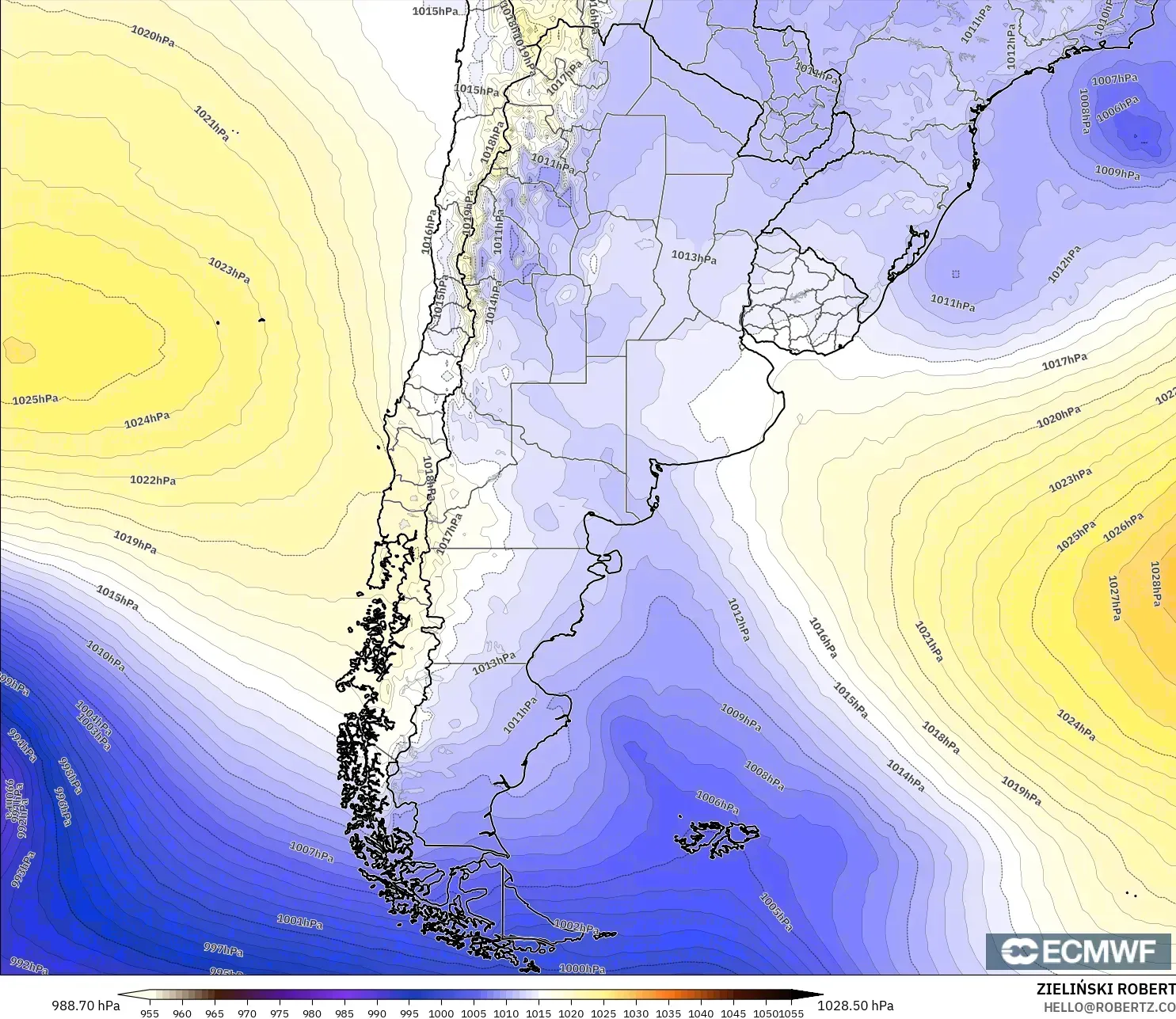 ECMWF IFS 0.25° model - Arjantin, Basınç