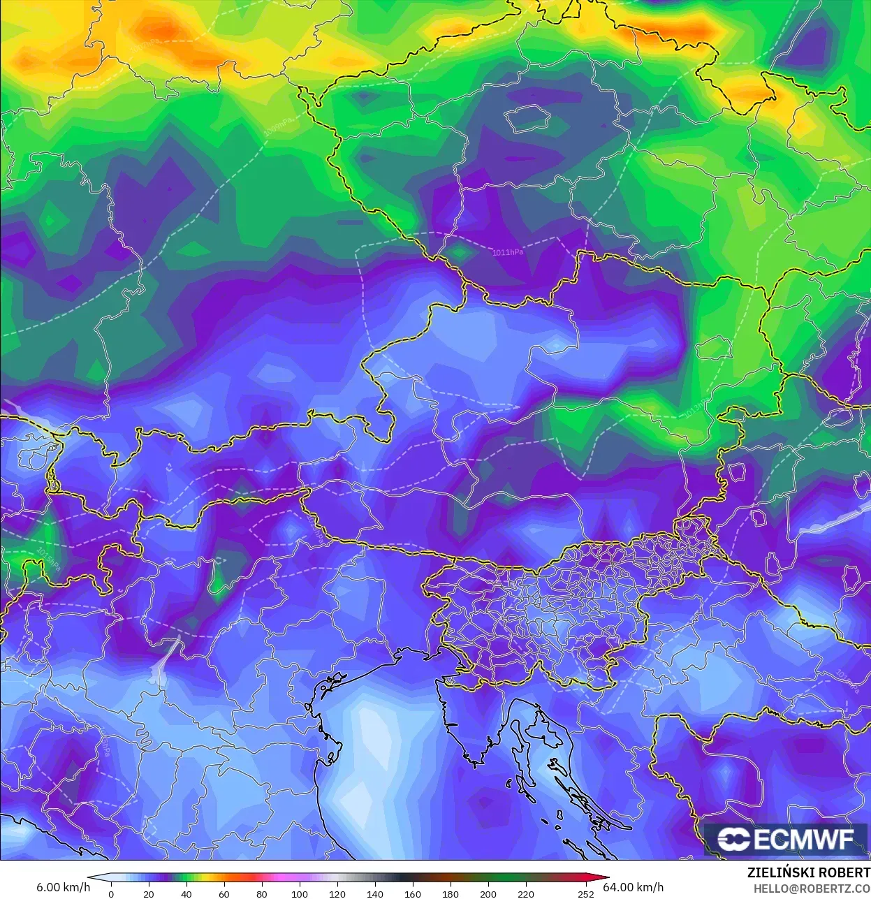 ECMWF IFS 0.25° model - Avusturya, Rüzgâr Esintileri