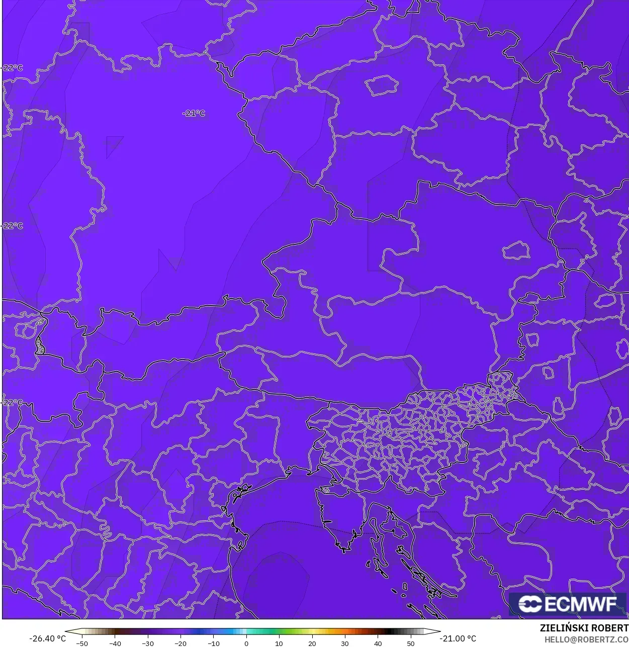 ECMWF IFS 0.25° model - Avusturya, 500 hPa Sıcaklık