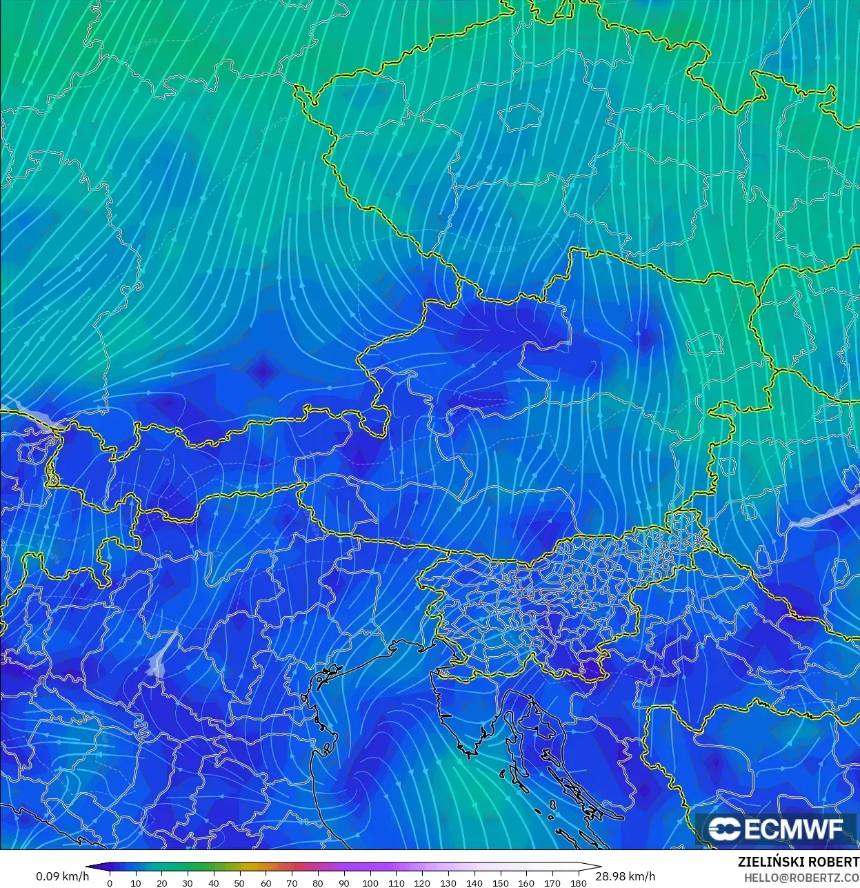 ECMWF IFS 0.25° model - Avusturya, 10 m Rüzgâr