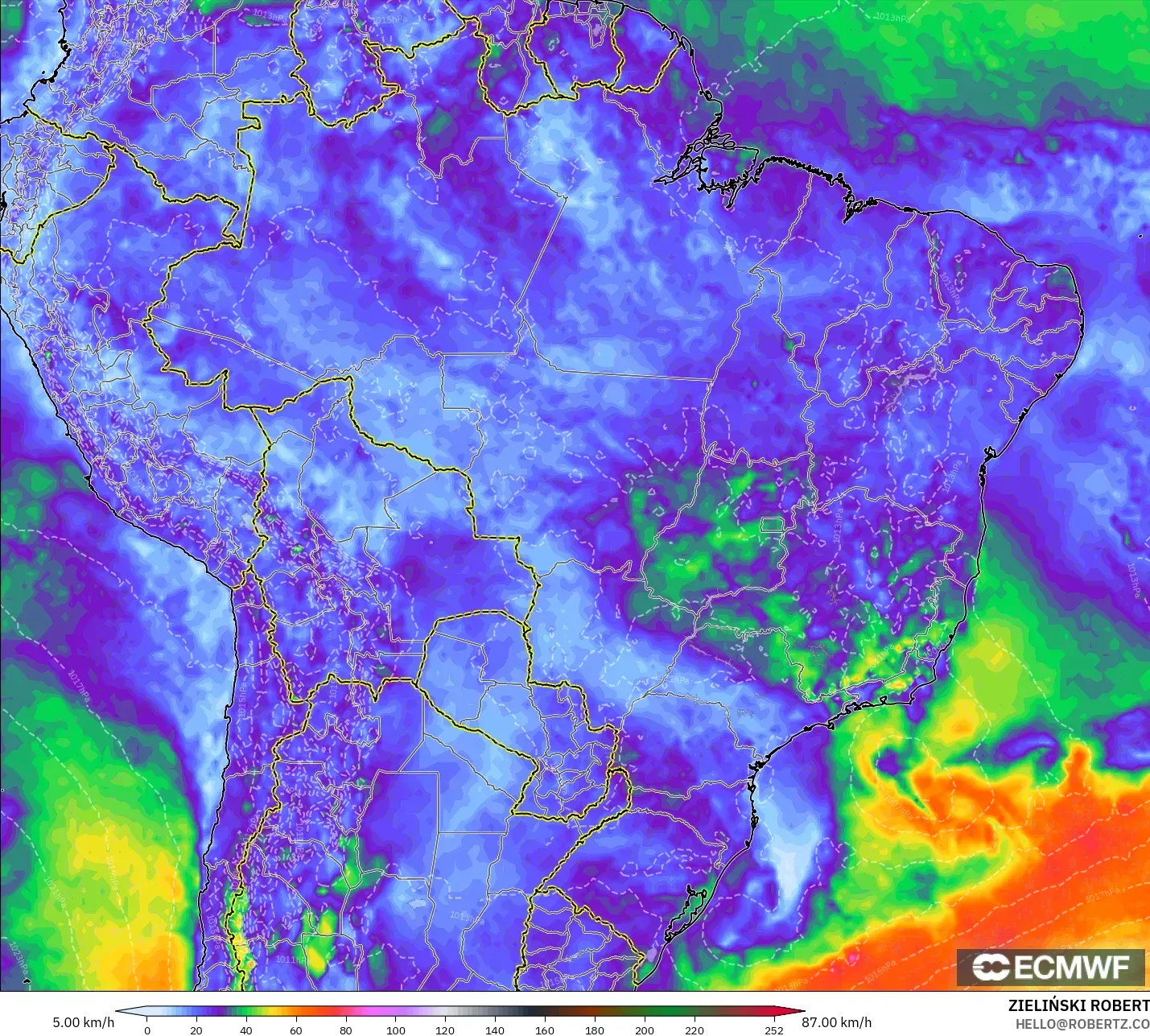 ECMWF IFS 0.25° model - Brezilya, En Yüksek Rüzgâr