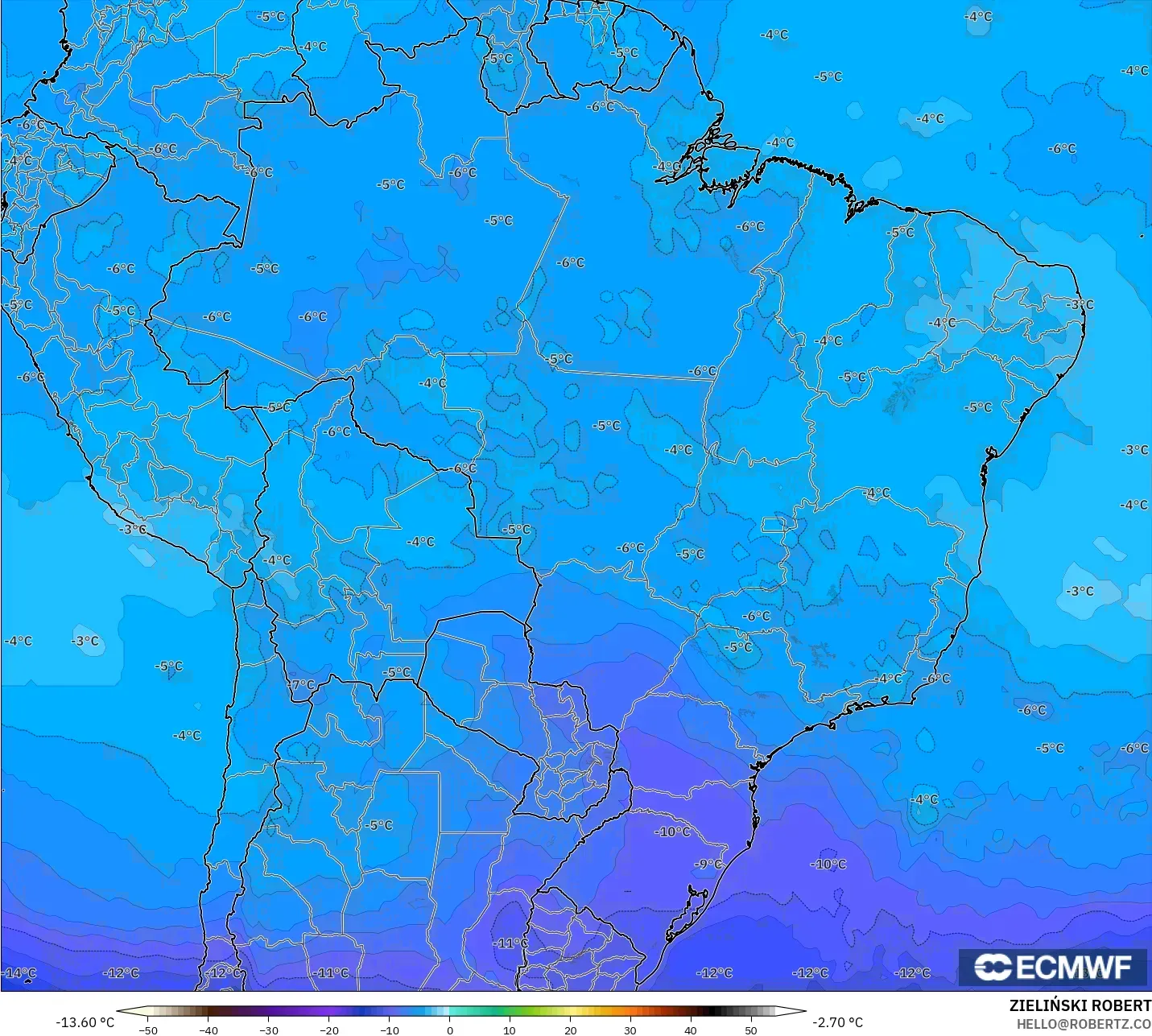 ECMWF IFS 0.25° model - Brezilya, 500 hPa Sıcaklık