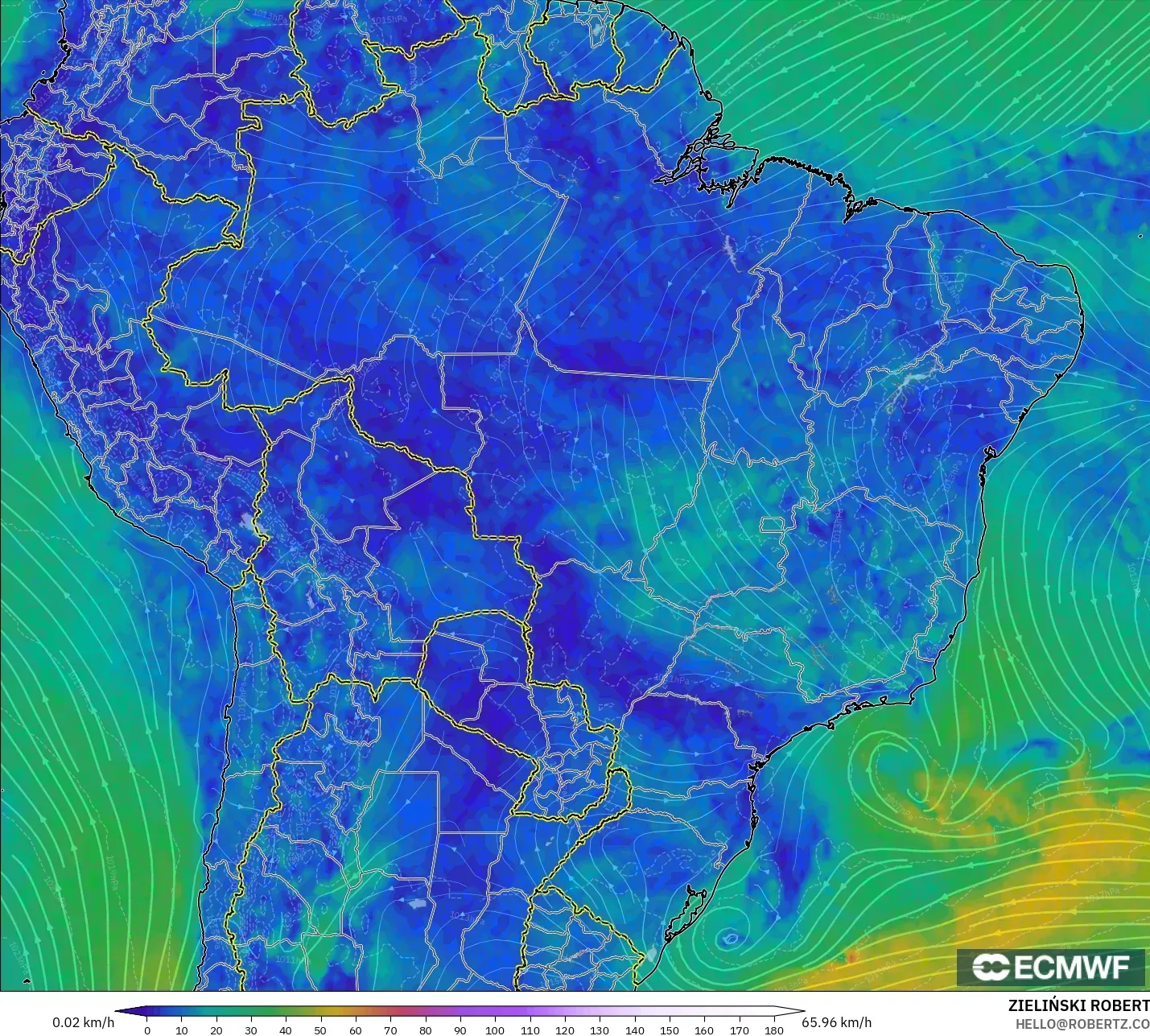 ECMWF IFS 0.25° model - Brezilya, 10 m Rüzgâr