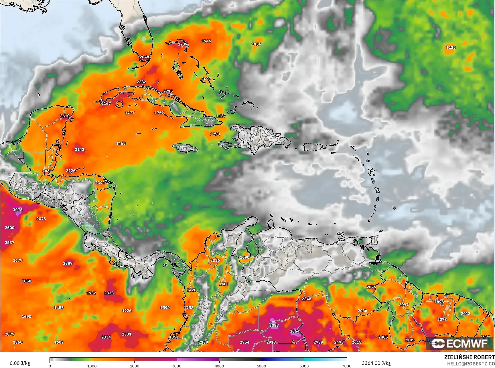 ECMWF IFS 0.25° model - Karayipler, CAPE