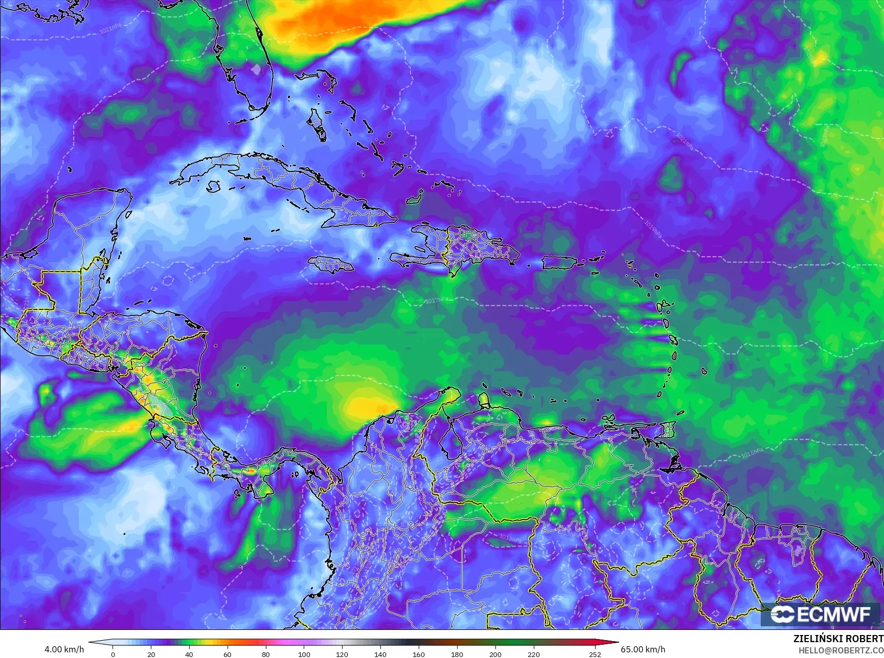 ECMWF IFS 0.25° model - Karayipler, Rüzgâr Esintileri