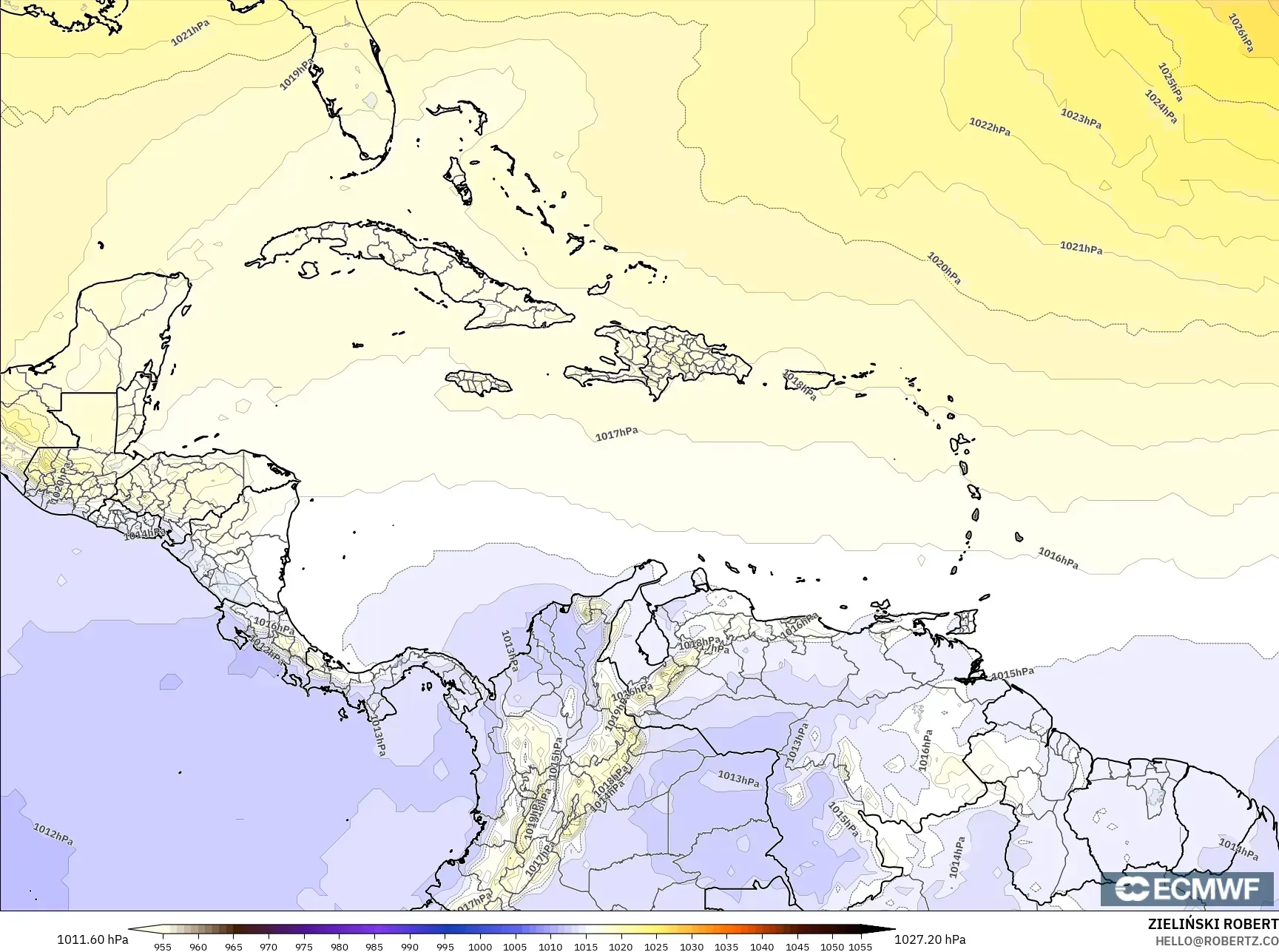 ECMWF IFS 0.25° model - Karayipler, Basınç